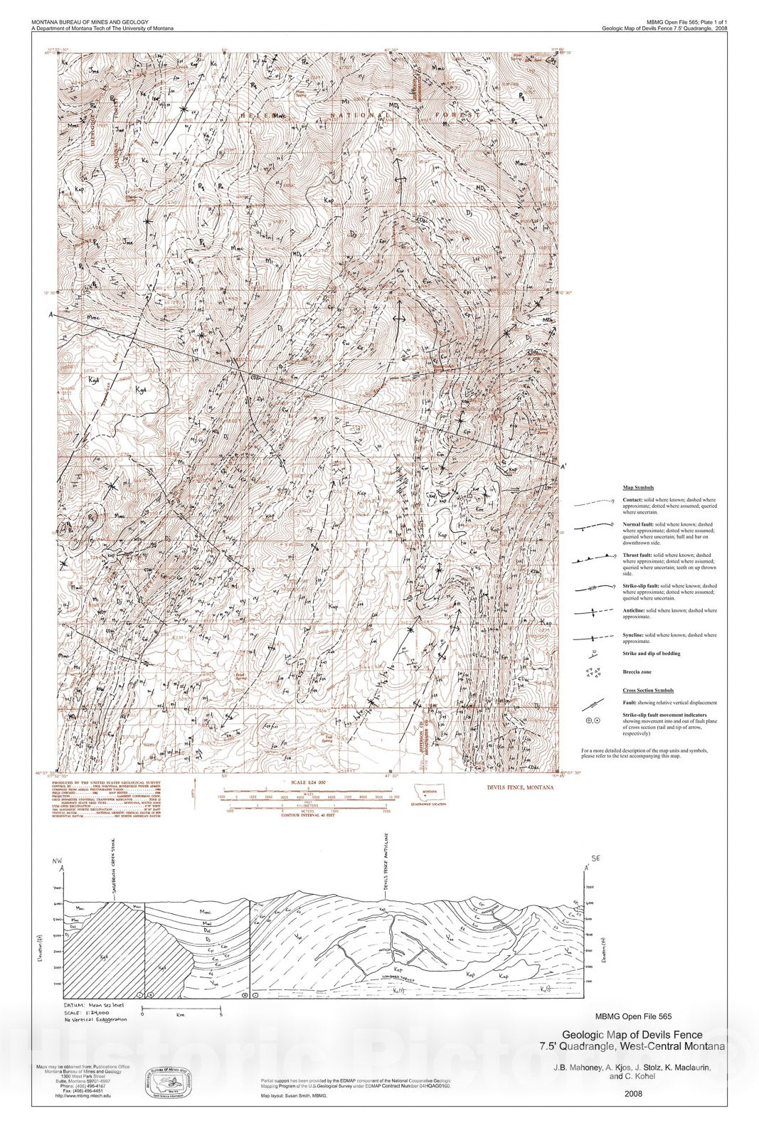 Map : Geologic map of the Devils Fence 7.5' quadrangle, west-central Montana, 2008 Cartography Wall Art :