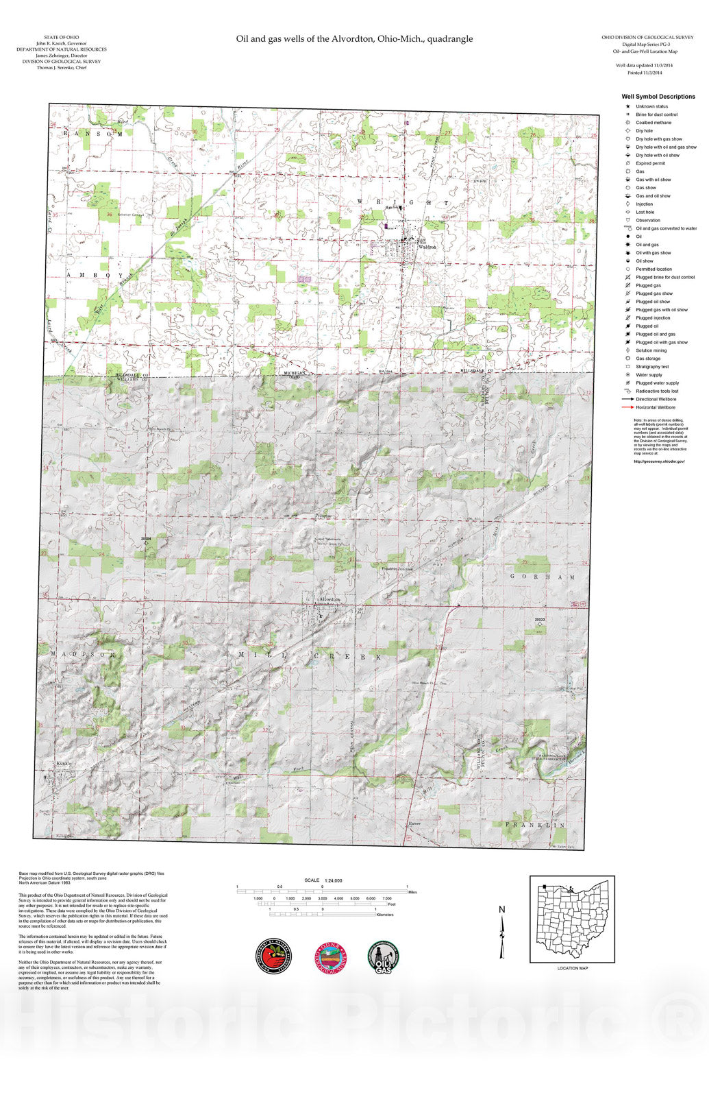 Map Oil and gas wells of the Alvordton quadrangle [Revised biweekly