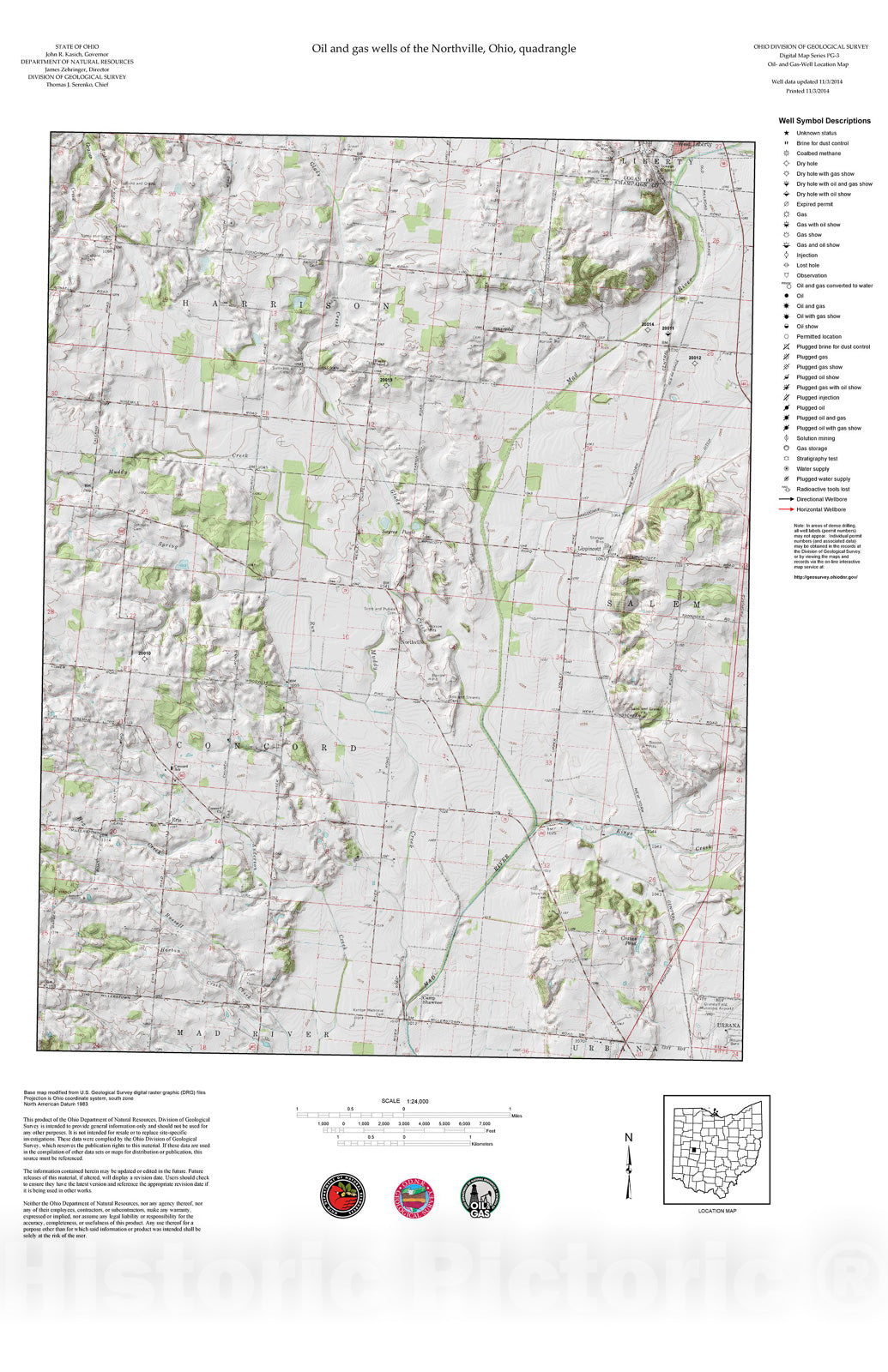 Map : Oil and gas wells of the Northville quadrangle [Revised bi-weekly], 2006 Cartography Wall Art :