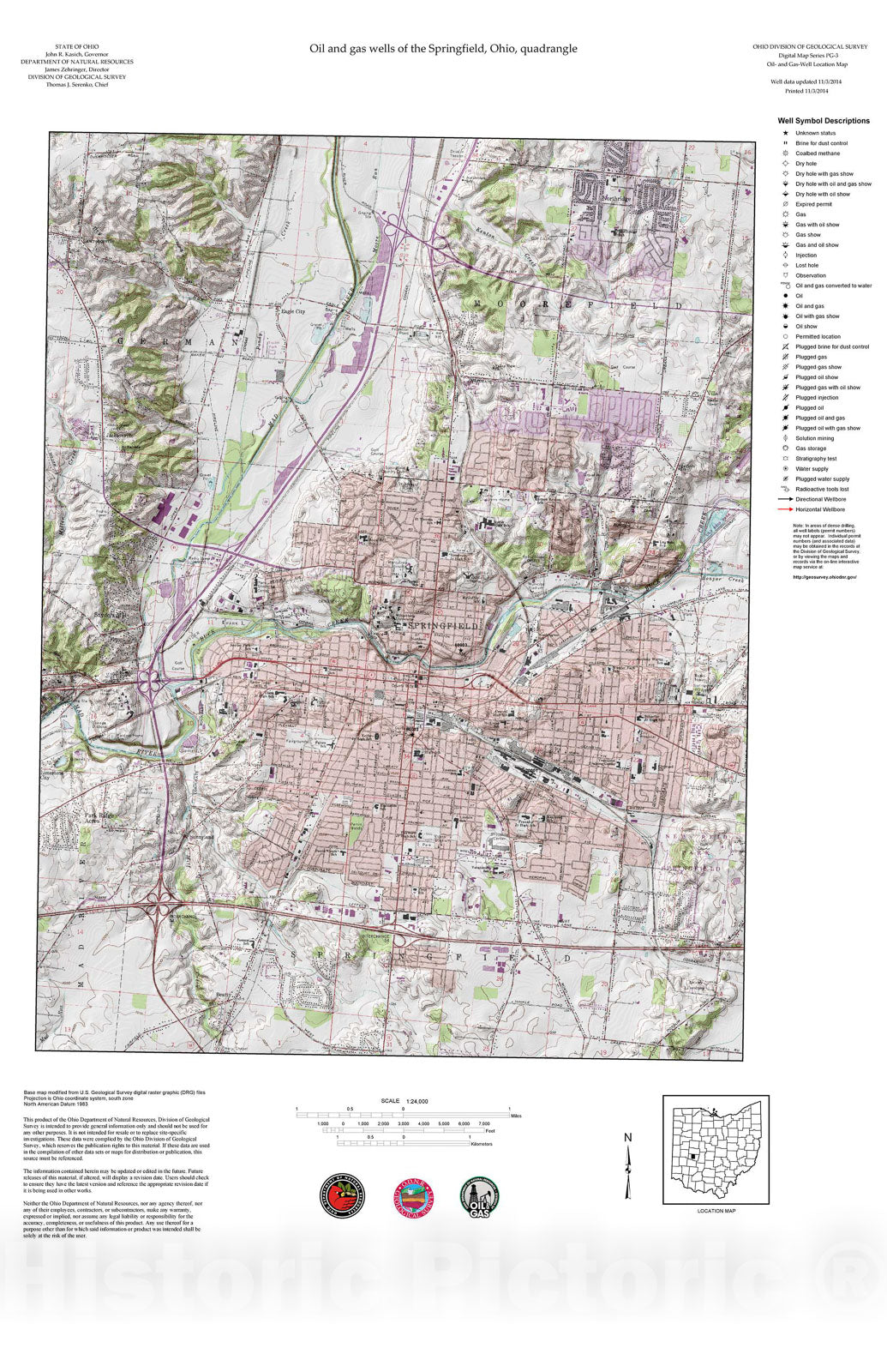 Map : Oil and gas wells of the Springfield quadrangle [Revised bi-week ...