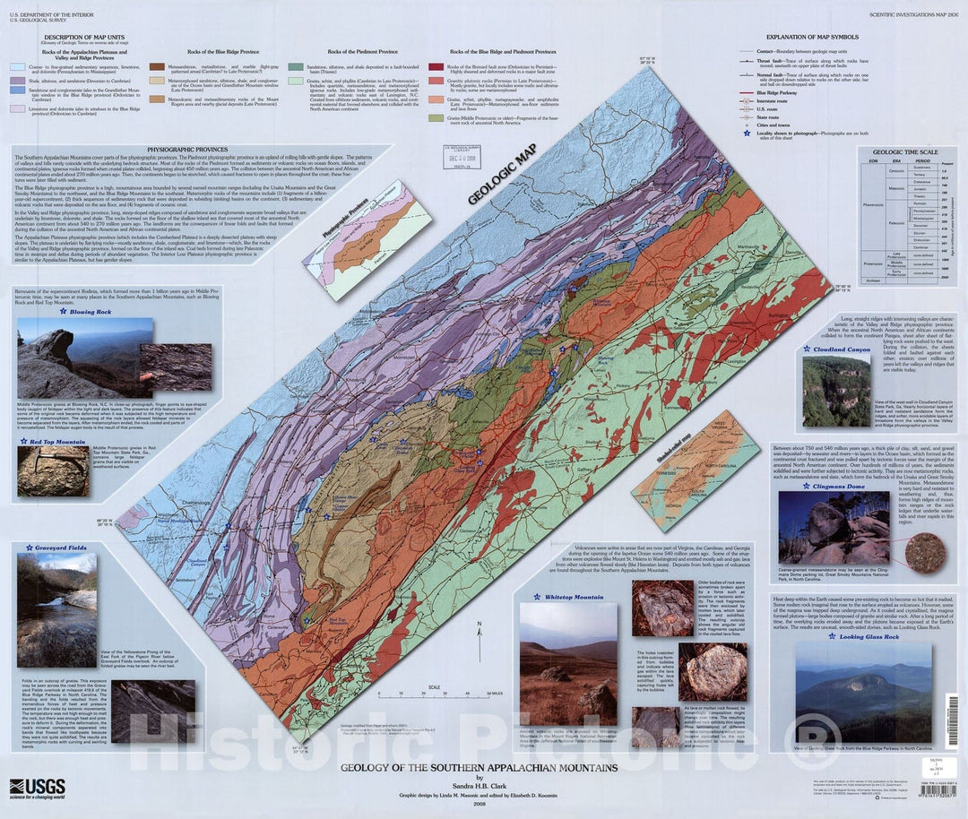 Map : Geology of the southern Appalachian Mountains, 2008 Cartography