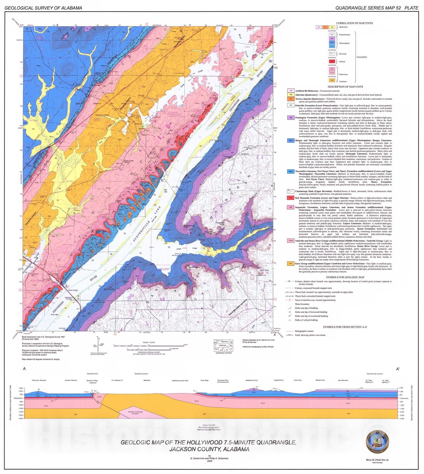 Map : Geology of the Hollywood 7.5-minute quadrangle, Jackson County, Alabama, 2009 Cartography Wall Art :