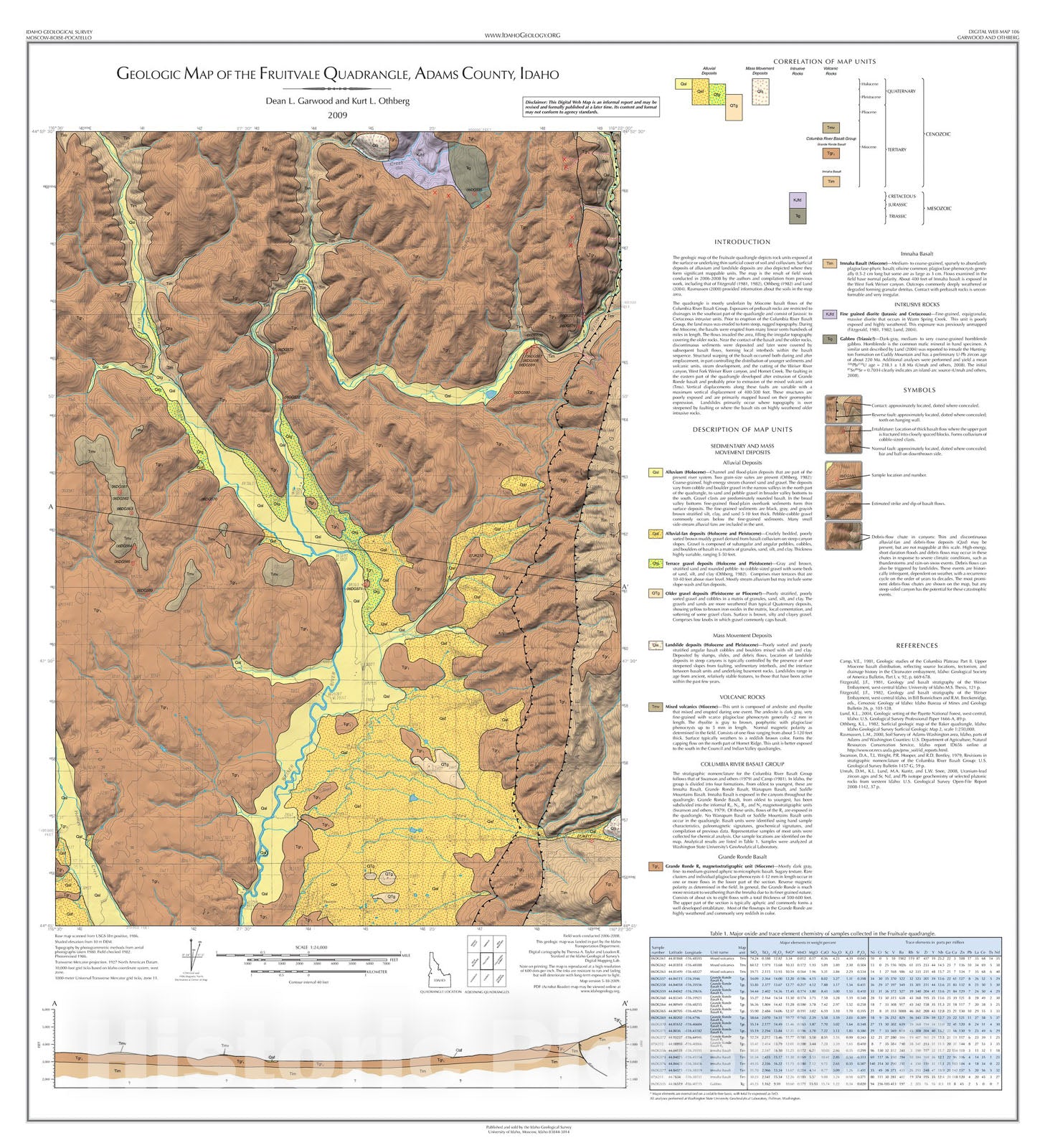 Map : Geologic Map of the Fruitvale Quadrangle, Adams County, Idaho, 2009 Cartography Wall Art :