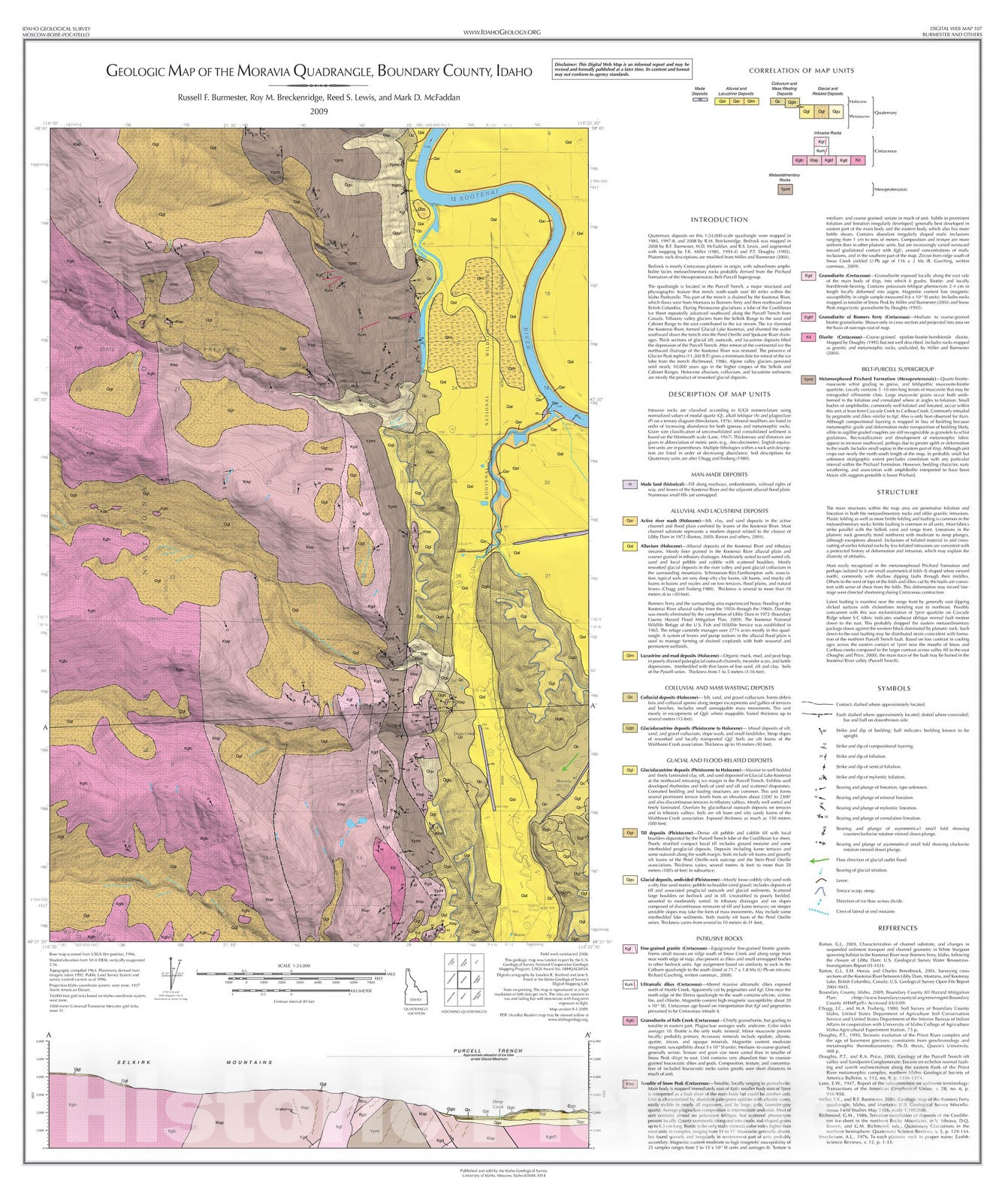 Map : Geologic Map of the Moravia Quadrangle, Boundary County, Idaho, 2009 Cartography Wall Art :
