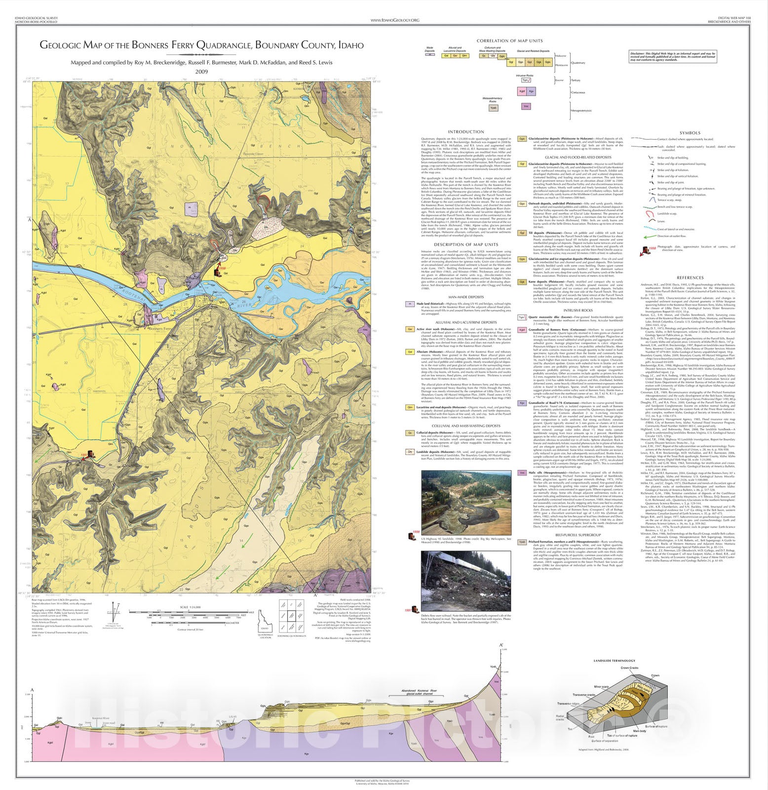 Map : Geologic Map of the Bonners Ferry Quadrangle, Boundary County, Idaho, 2009 Cartography Wall Art :