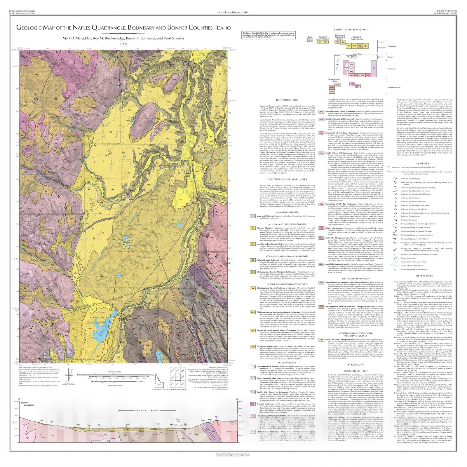 Map : Geologic Map of the Naples Quadrangle, Boundary and Bonner Counties, Idaho, 2009 Cartography Wall Art :