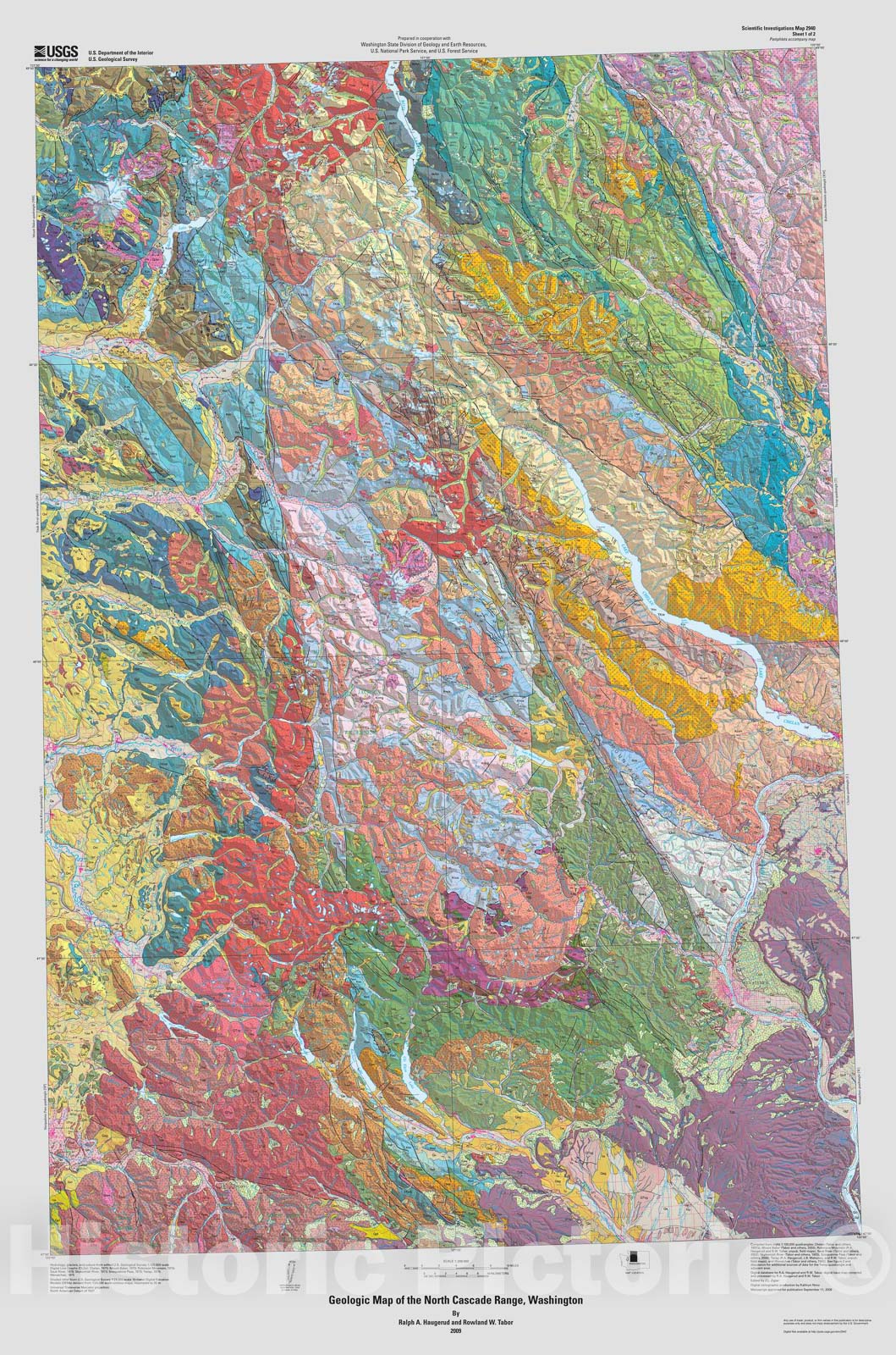 Map : Geologic map of the North Cascade Range, Washington, 2009 Cartography Wall Art :