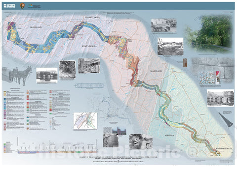 Map : Geology of the Chesapeake and Ohio Canal Park and Potomac River Corridor, District of Columbia, Maryland, West Virginia, and Virginia, 2008 Cartography Wall Art :