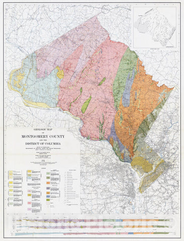 Map : Geologic map of Montgomery County [Maryland] and the District of Columbia, 1953 Cartography Wall Art :