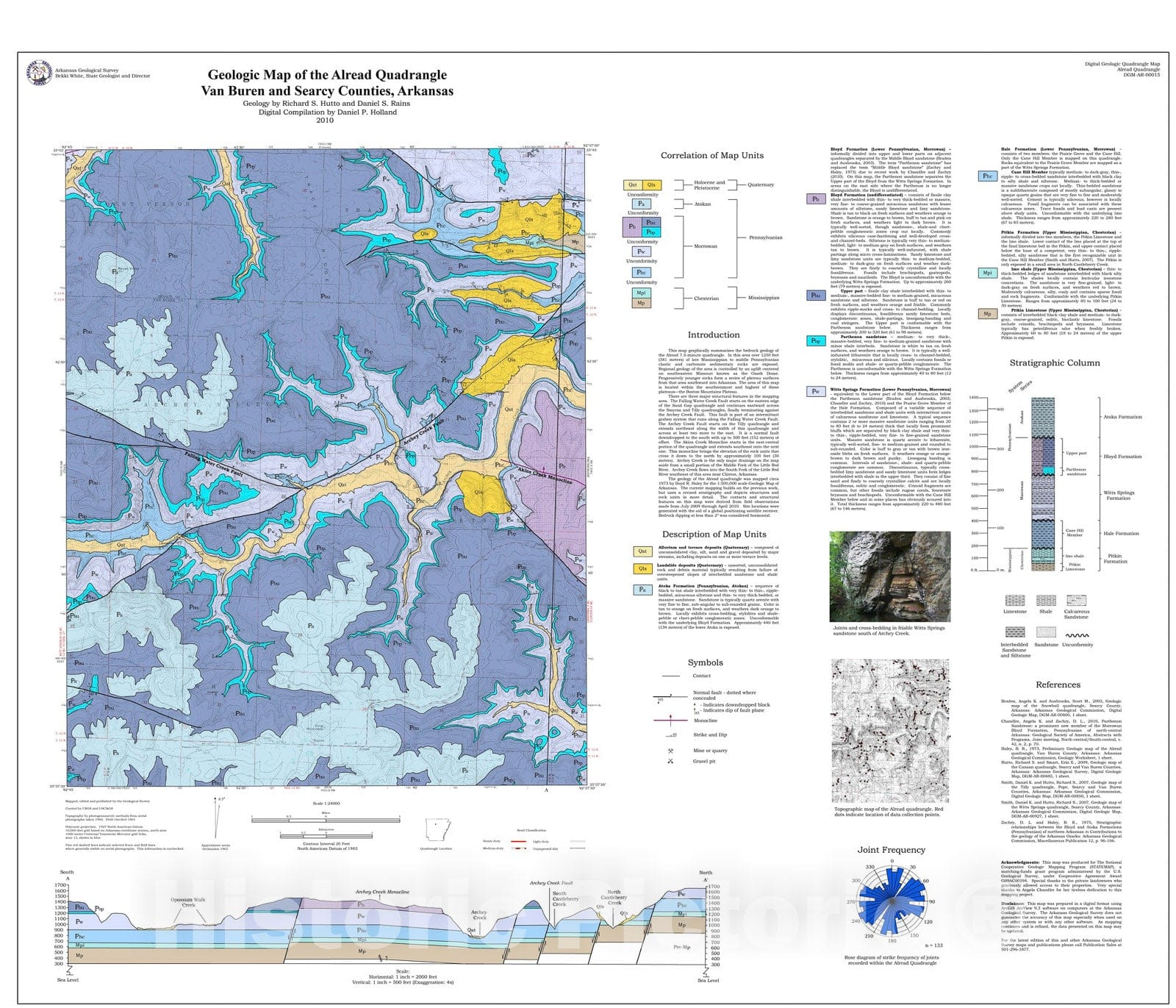Map : Geologic map of the Alread Quadrangle, Van Buren and Searcy Counties, Arkansas, 2010 Cartography Wall Art :