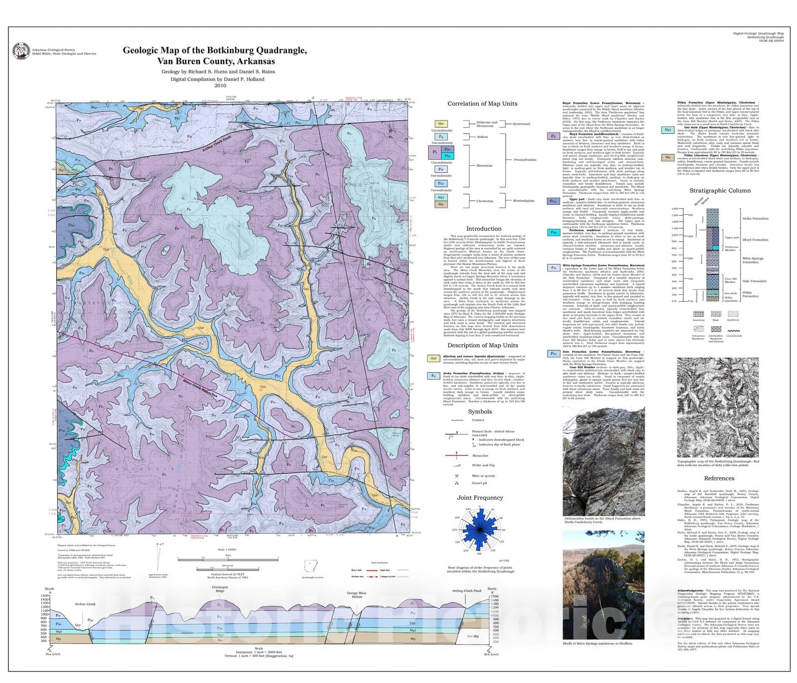 Map : Geologic map of the Botkinburg Quadrangle, Van Buren County, Arkansas, 2010 Cartography Wall Art :