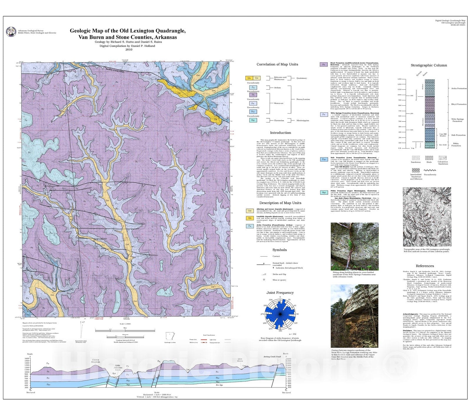Map : Geologic map of the Old Lexington Quadrangle, Van Buren and Stone Counties, Arkansas, 2010 Cartography Wall Art :