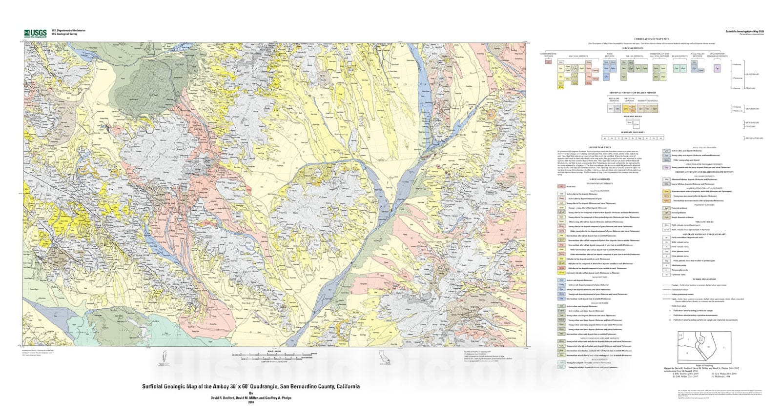 Map : Surficial geologic map of the Amboy 30' x 60' quadrangle, San Bernardino County, California, 2010 Cartography Wall Art :