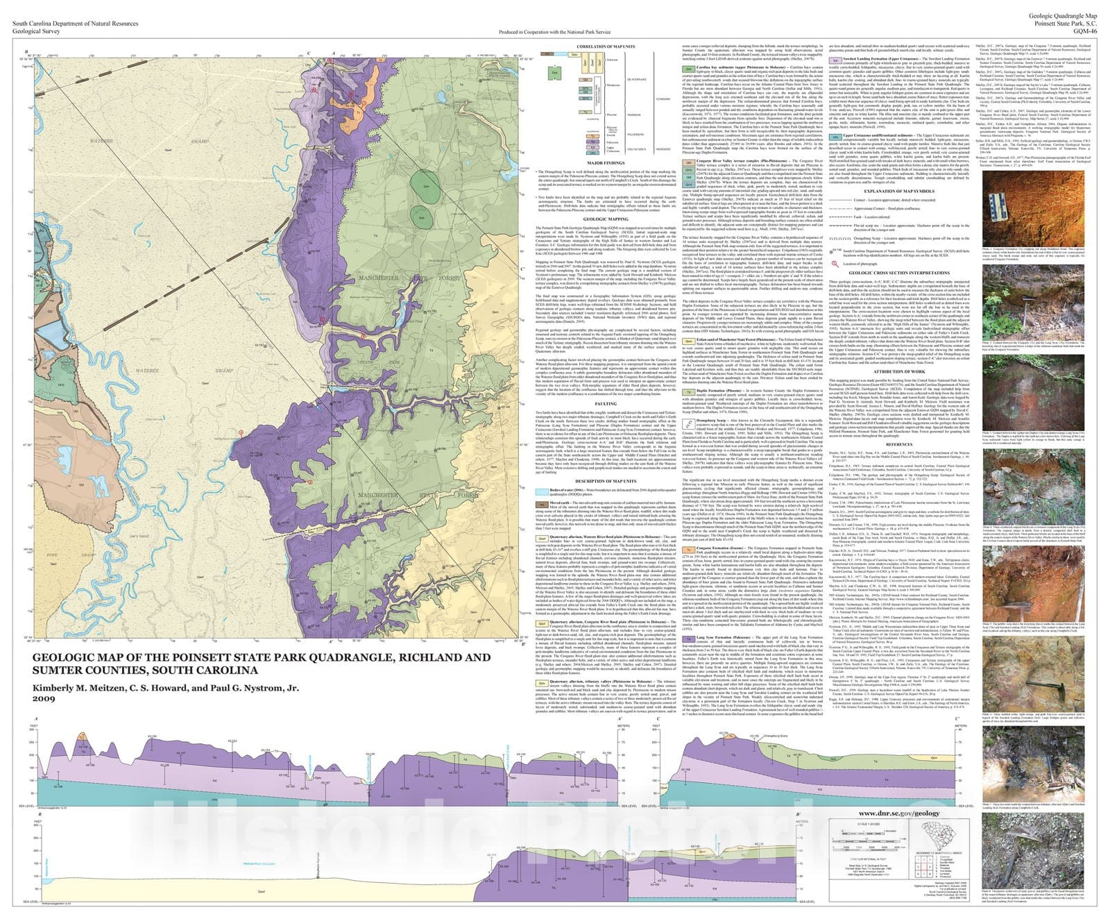 Map : Geologic map of the Poinsett State Park quadrangle, Richland and Sumter counties, South Carolina, 2009 Cartography Wall Art :