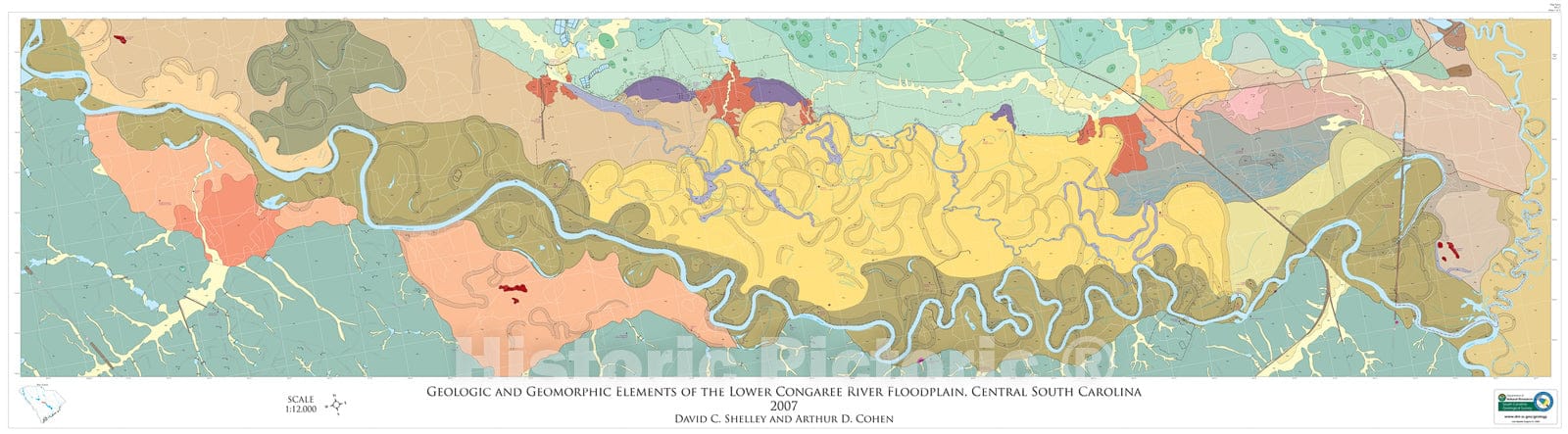 Map : Geologic and geomorphic elements of the lower Congaree River floodplain, central South Carolina, 2007 Cartography Wall Art :