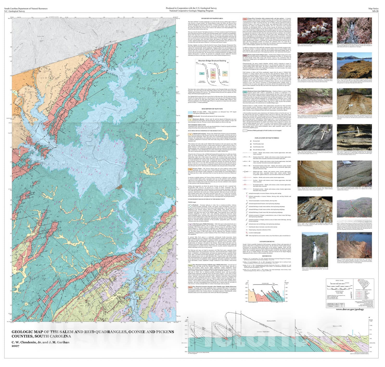 Map : Geologic map of the Salem and Reid quadrangles, Oconee and Pickens counties, South Carolina, 2007 Cartography Wall Art :