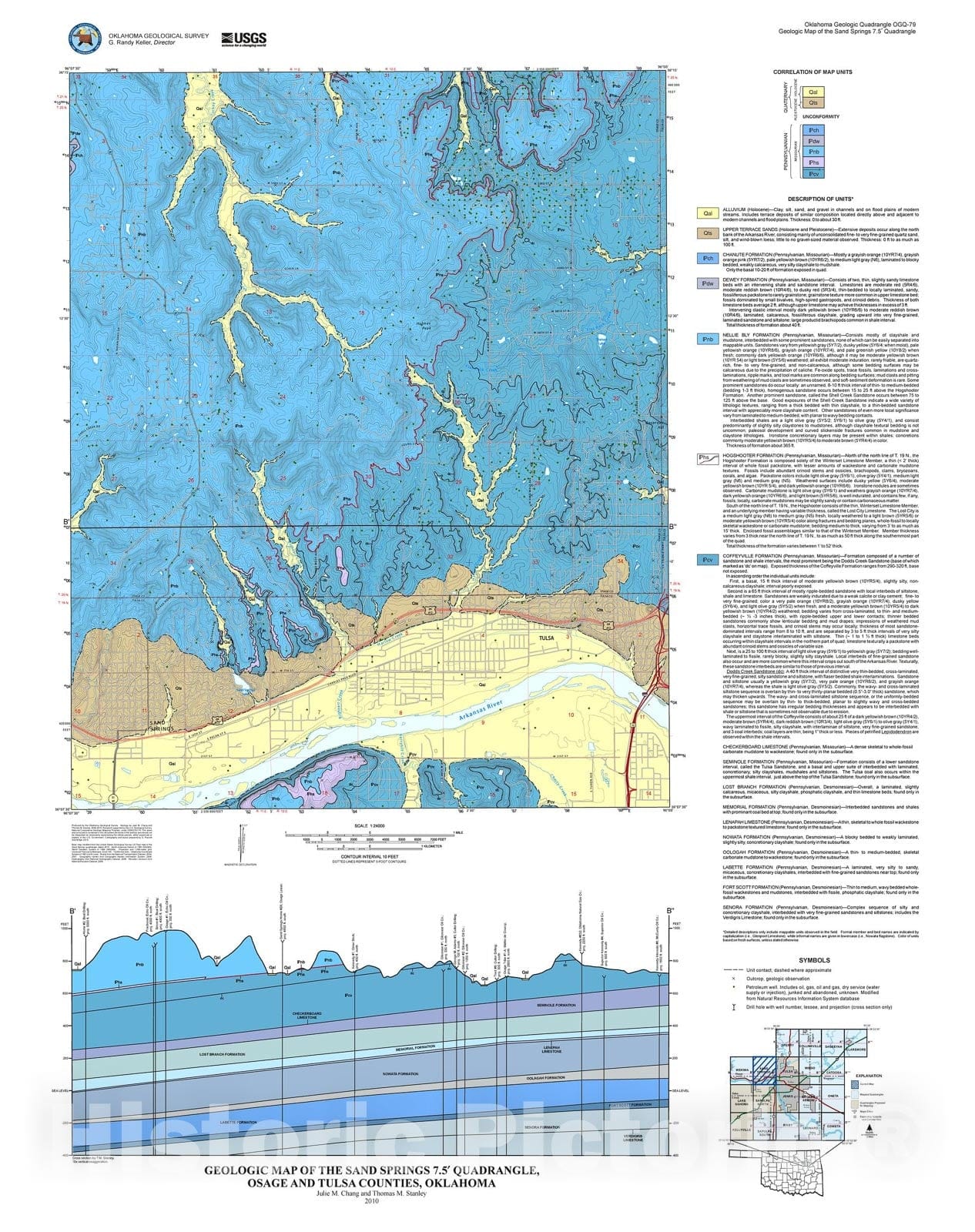 Map : Geologic map of the Sand Springs 7.5' quadrangle, Osage and Tulsa, Counties, Oklahoma, 2010 Cartography Wall Art :