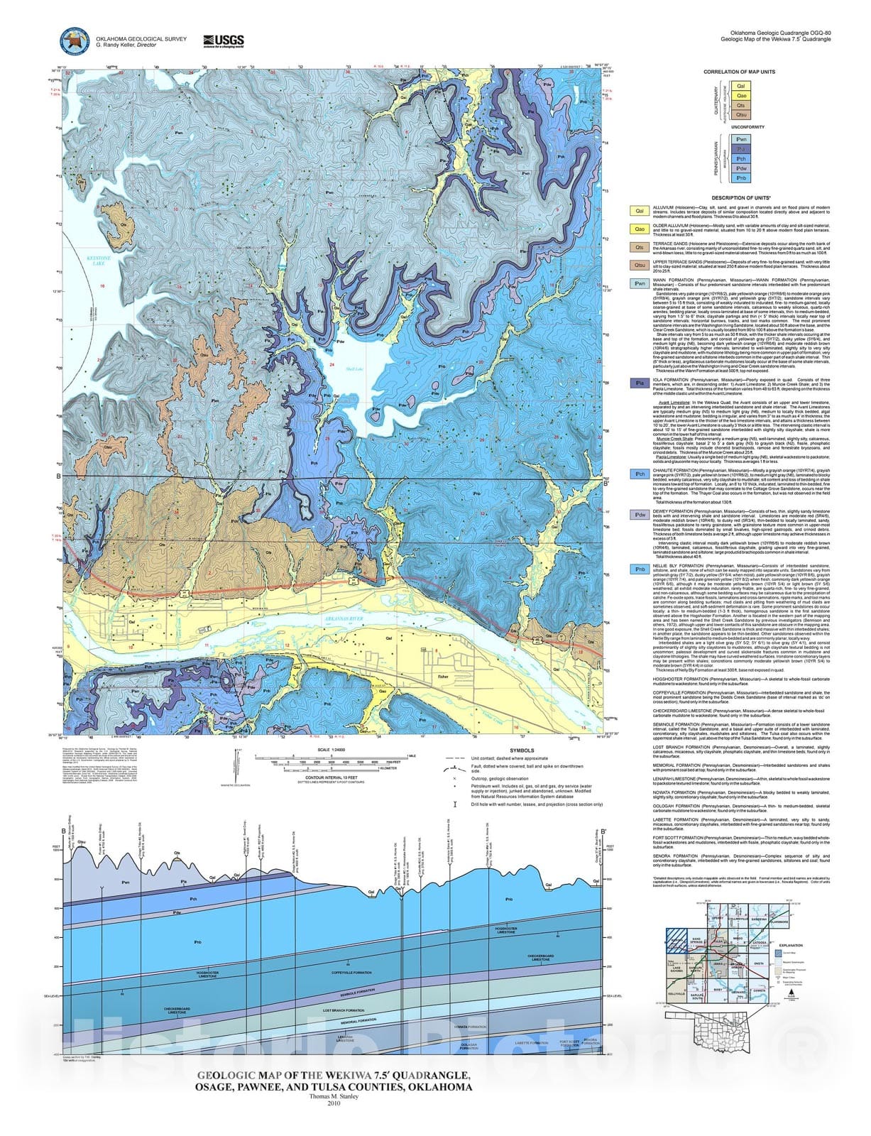 Map : Geologic map of the Wekiwa 7.5' quadrangle, Osage and Tulsa Counties, Oklahoma, 2010 Cartography Wall Art :