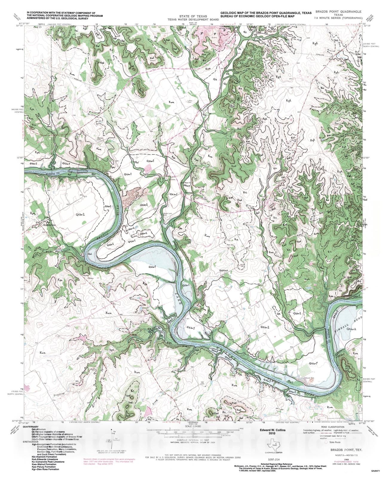 Map : Geologic map of the Brazos Point quadrangle, Texas, 2010 Cartography Wall Art :