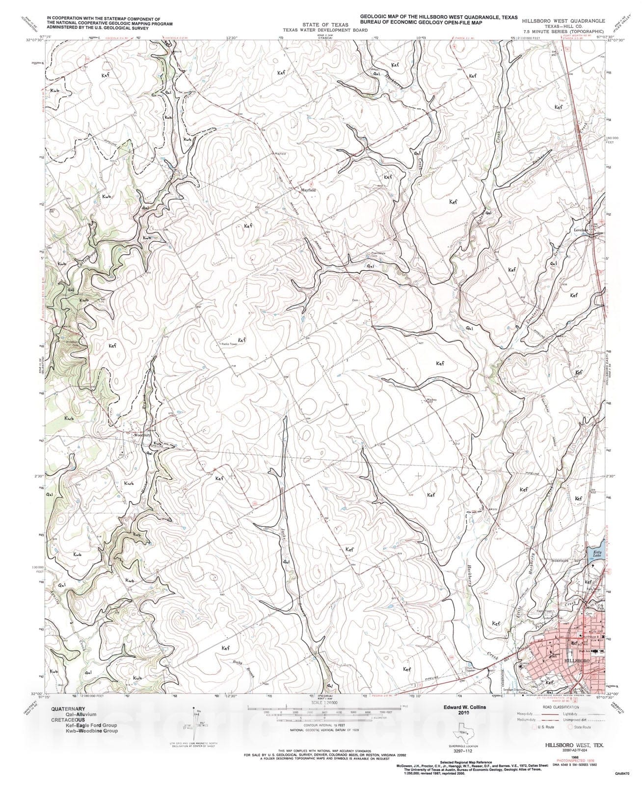 Map : Geologic map of the Hillsboro West quadrangle, Texas, 2010 Cartography Wall Art :