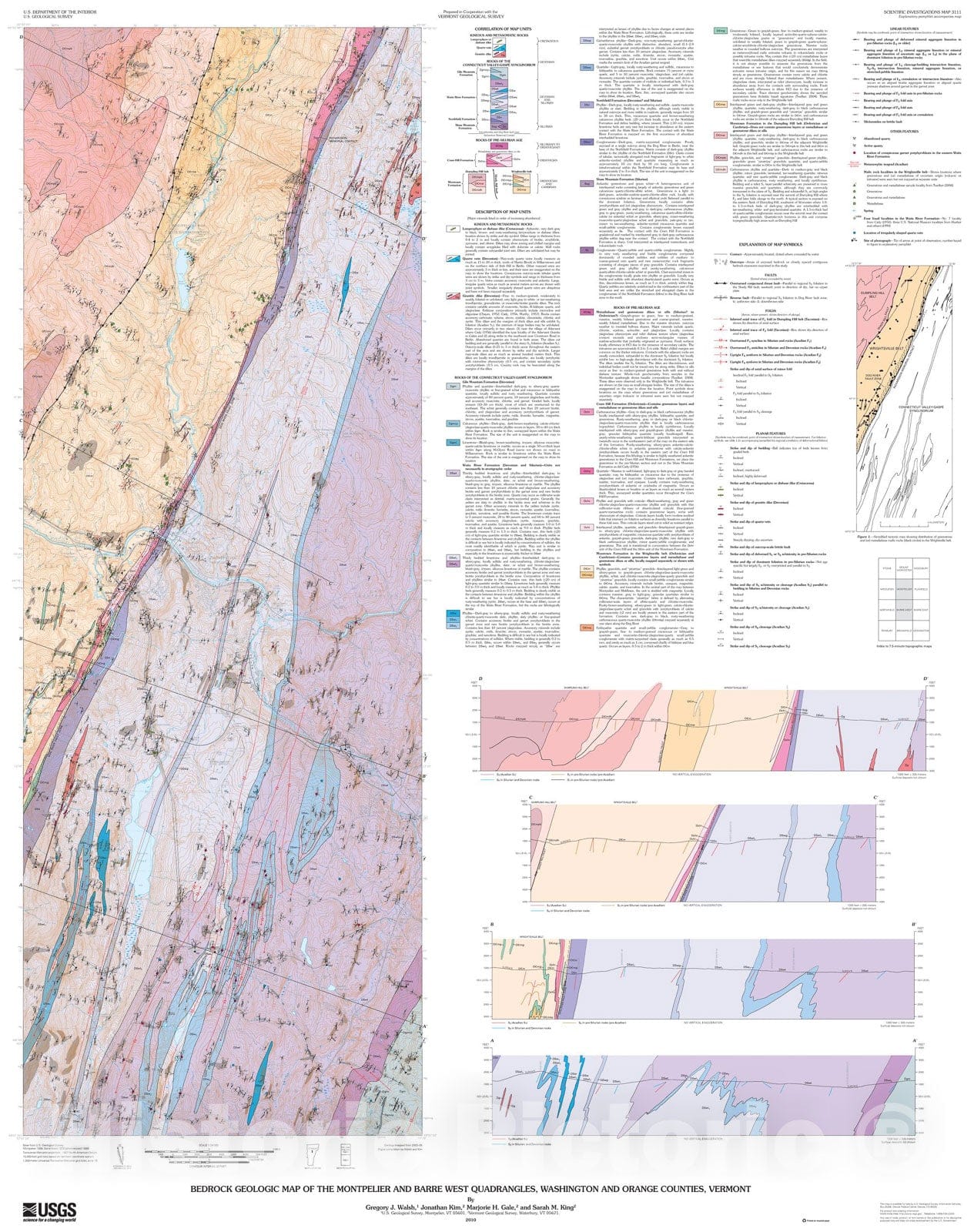 Map : Bedrock geologic map of the Montpelier and Barre West quadrangles, Washington and Orange Counties, Vermont, 2010 Cartography Wall Art :