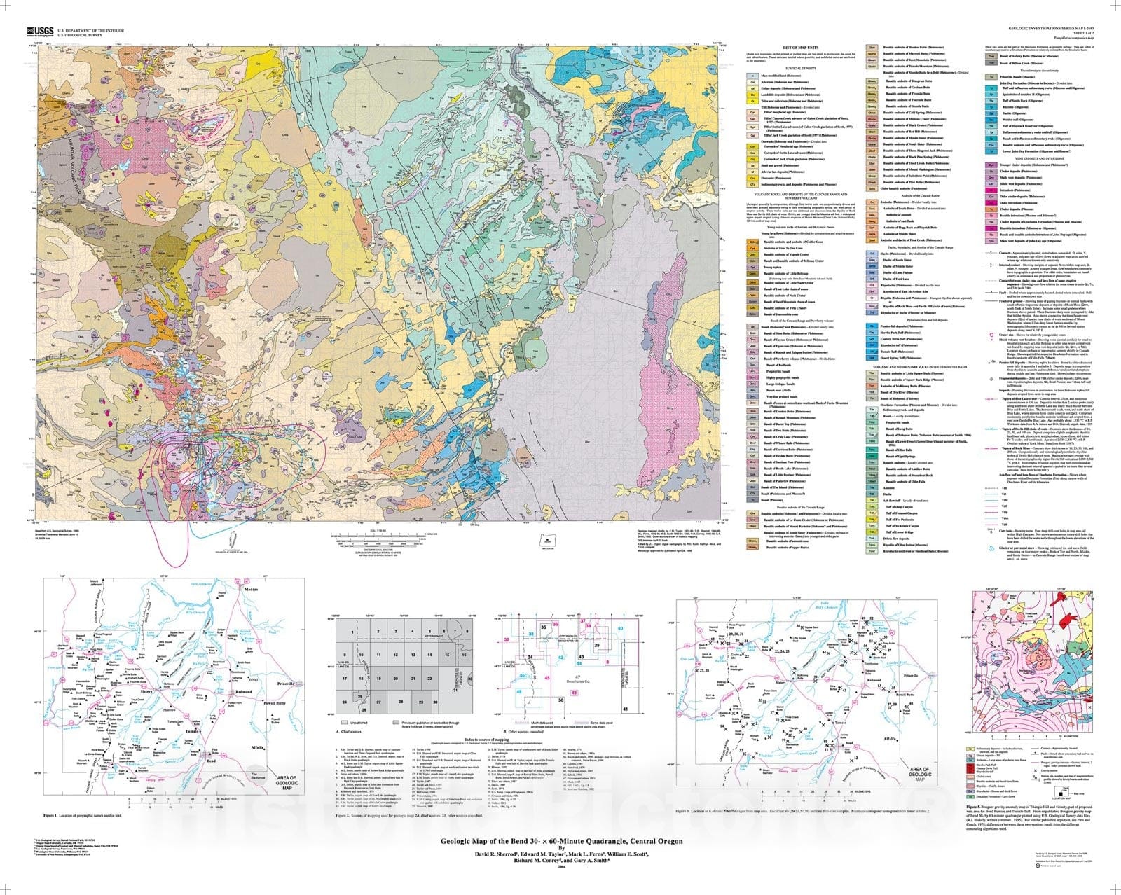 Map : Database for the geologic map of the Bend 30- x 60-minute quadrangle, central Oregon:  database for Geologic Investigations Series I-2683, 2010 Cartography Wall Art :