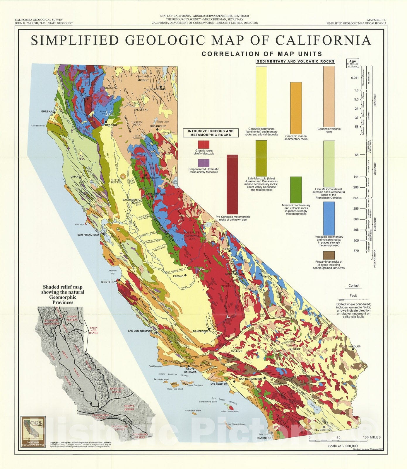 Map : Simplified Geologic Map of California, 2006 Cartography Wall Art :