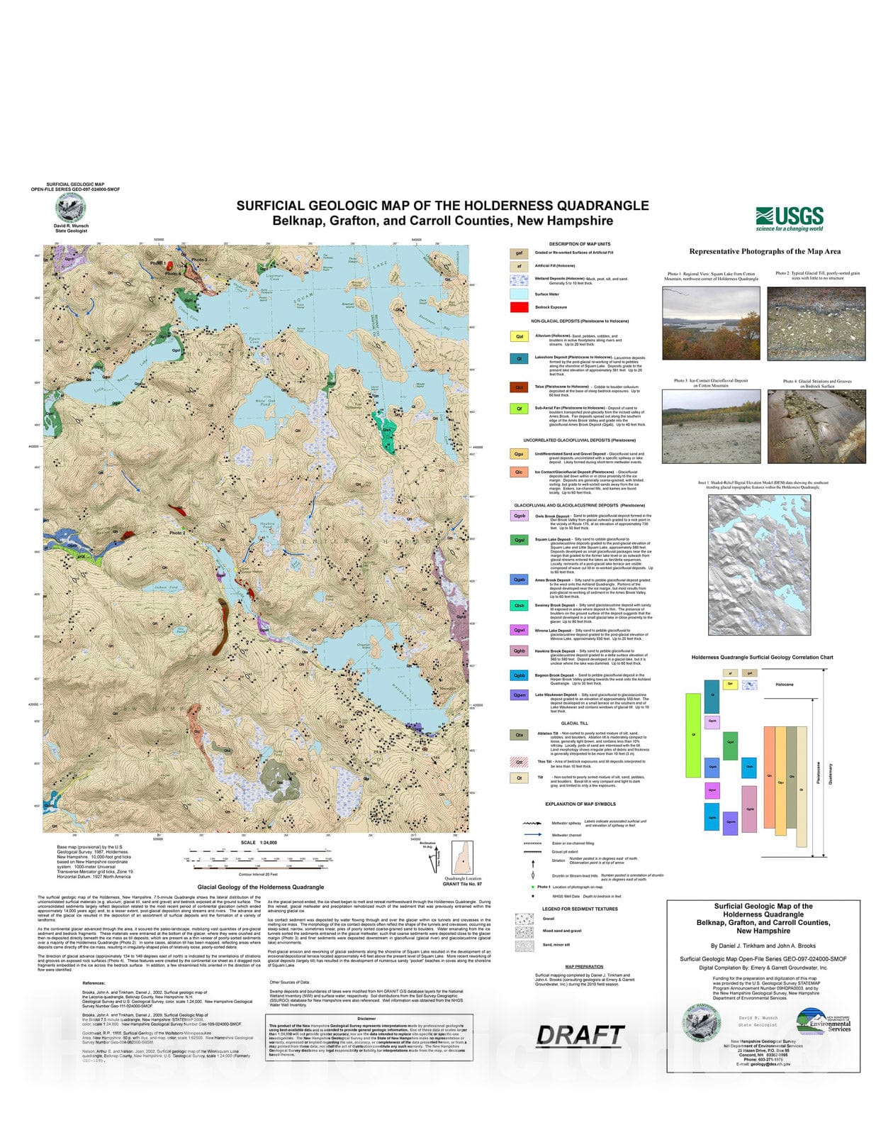 Map : Surficial geologic map of the Holderness 7.5 minute quadrangle, Grafton County, New Hampshire, 2010 Cartography Wall Art :