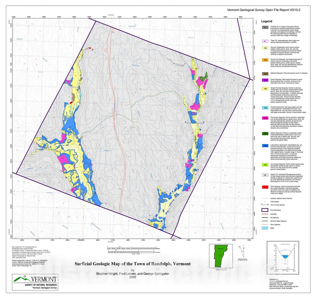 Map : Surficial Geologic Map of the Town of Randolph, Vermont, 2010 Ca ...