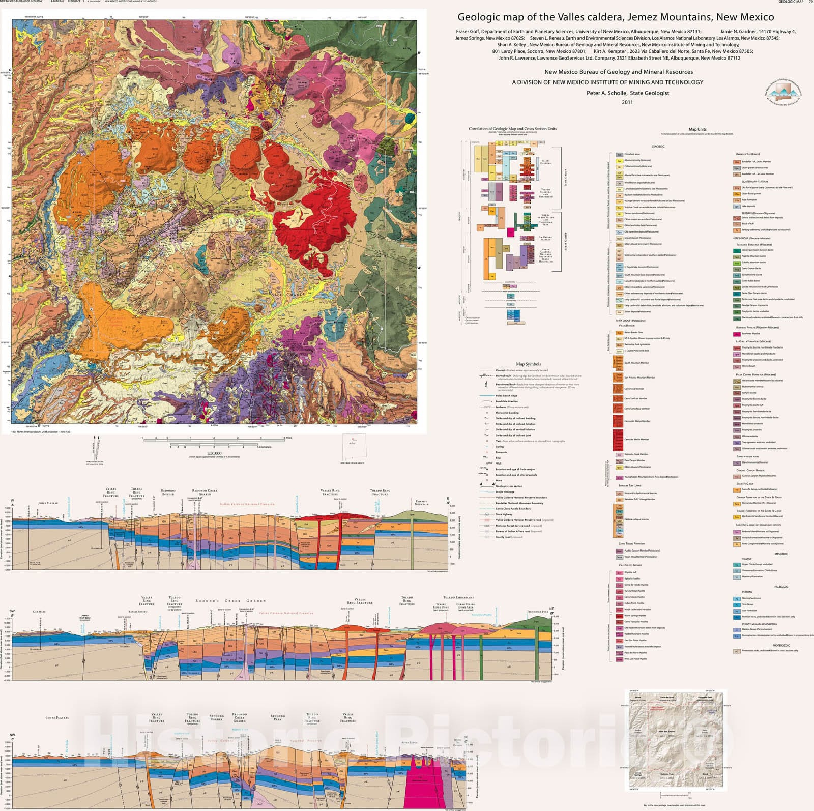 Map : Geologic map of the Valles Caldera, Jemez Mountains, New Mexico, 2011 Cartography Wall Art :