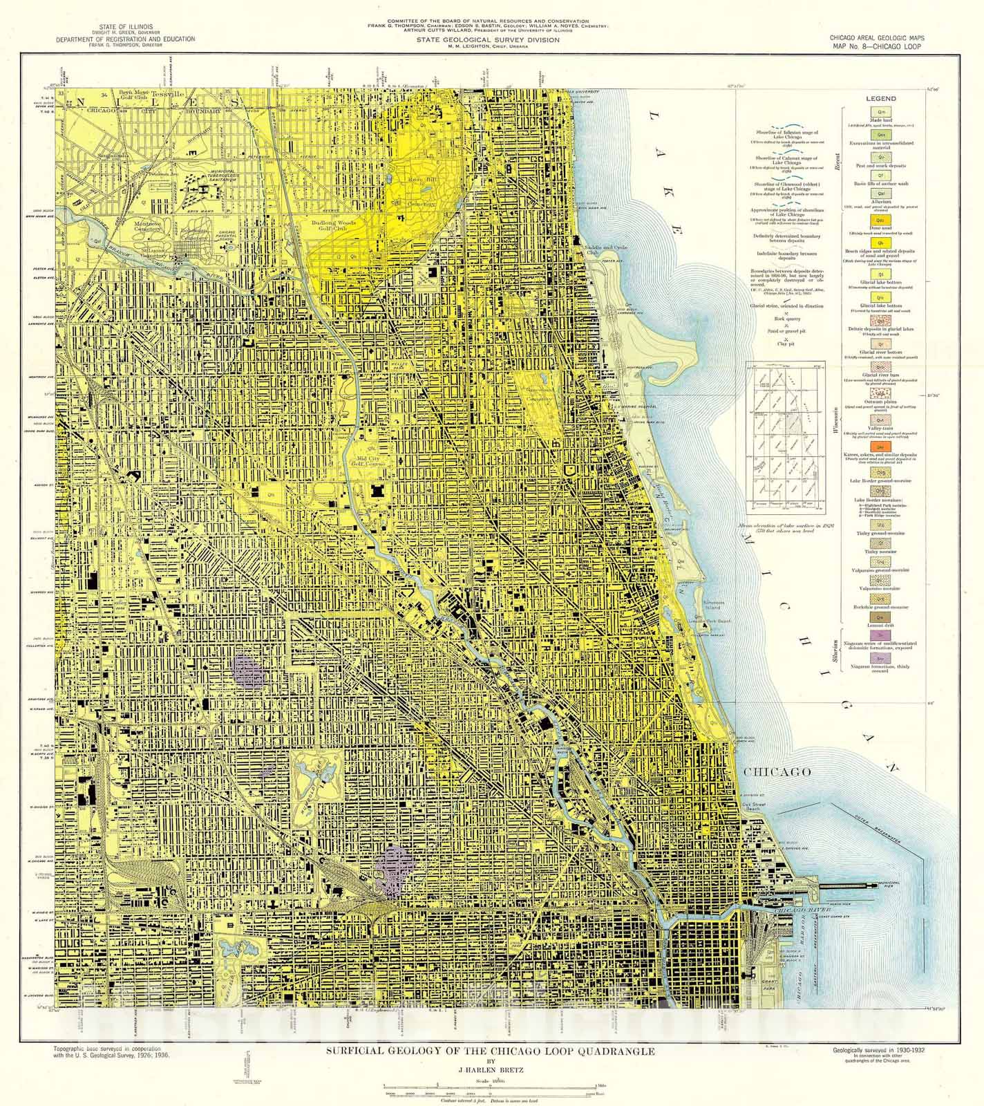 Map : Surficial geology of the Chicago region: Chicago Loop Quadrangle, 1939 Cartography Wall Art :