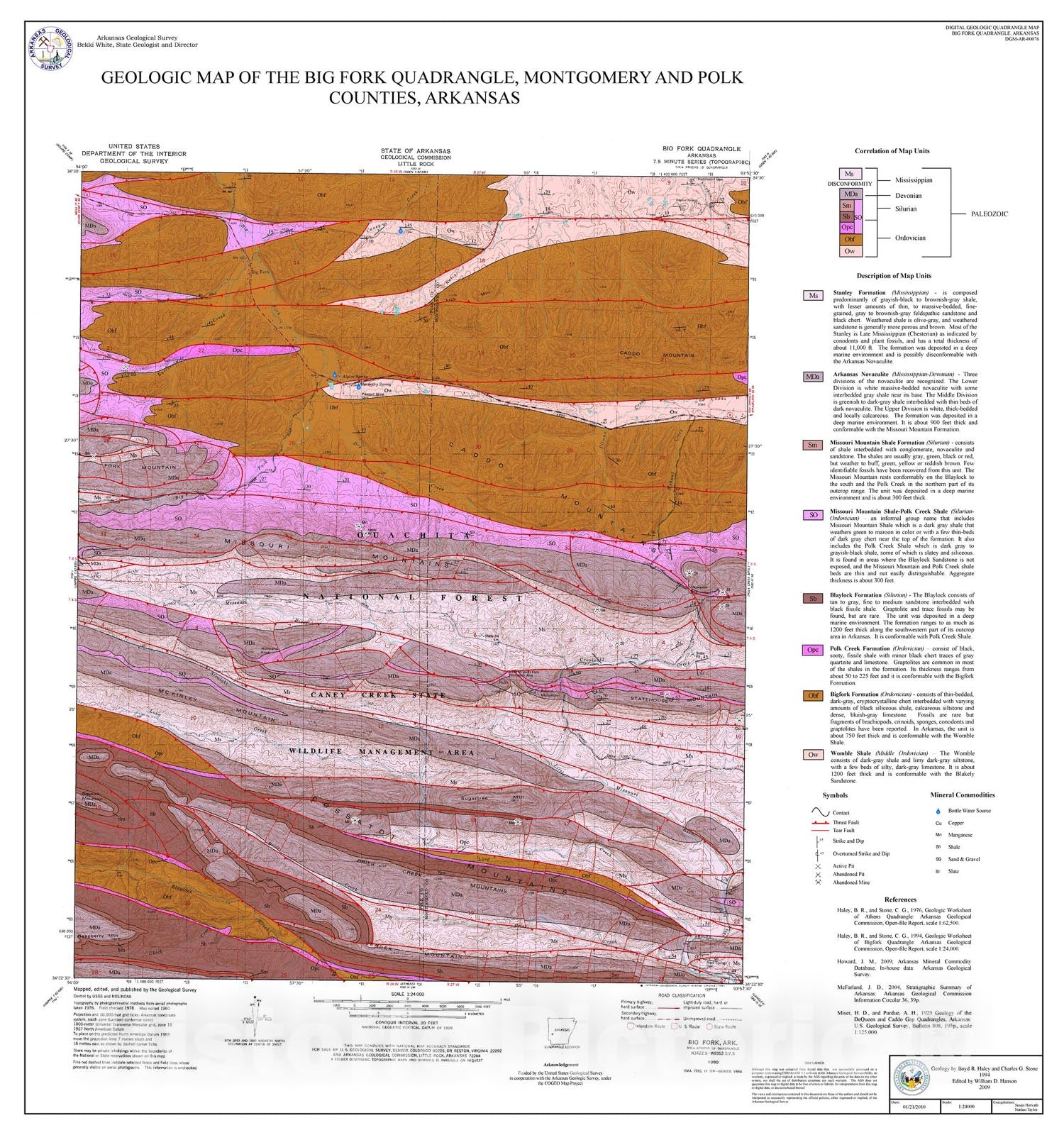 Map : Geologic map of the Big Fork Quadrangle, Montgomery and Polk counties, Arkansas, 2010 Cartography Wall Art :