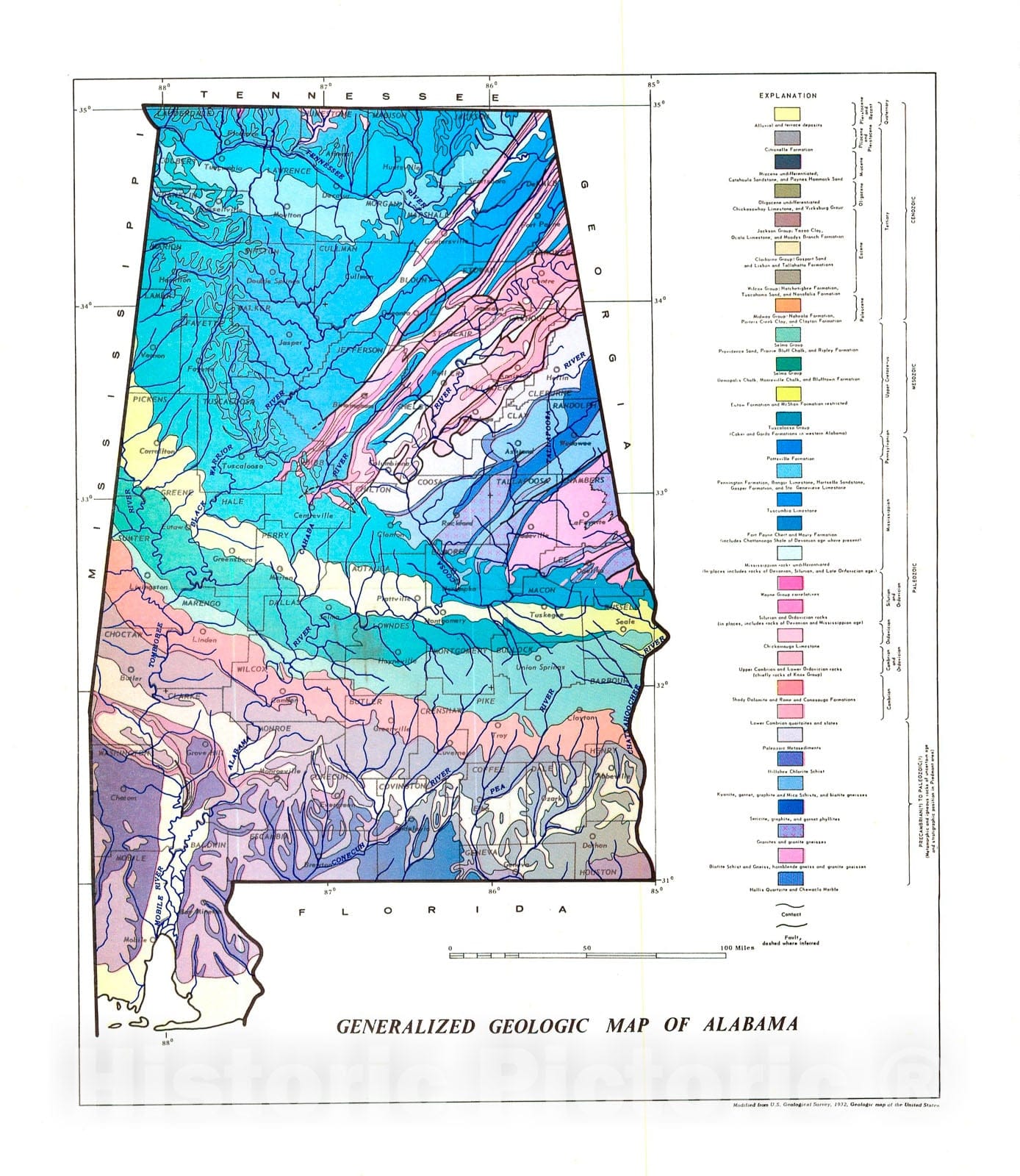 Map : Geology of the Alabama Coastal Plain -- A guidebook, 1968 Cartography Wall Art :