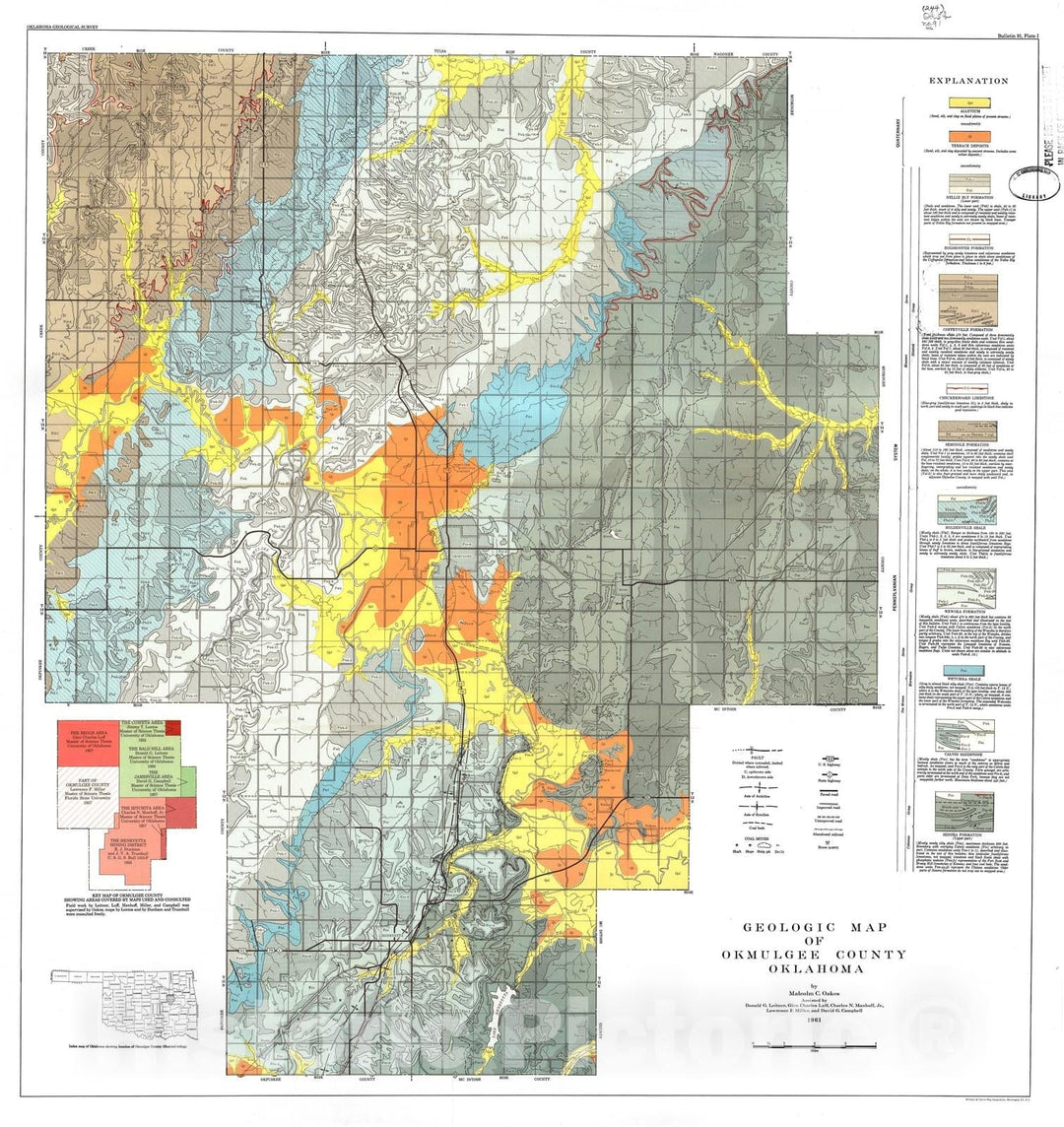 Map : Geology and water resources of Okmulgee County, Oklahoma, 1963 Cartography Wall Art :
