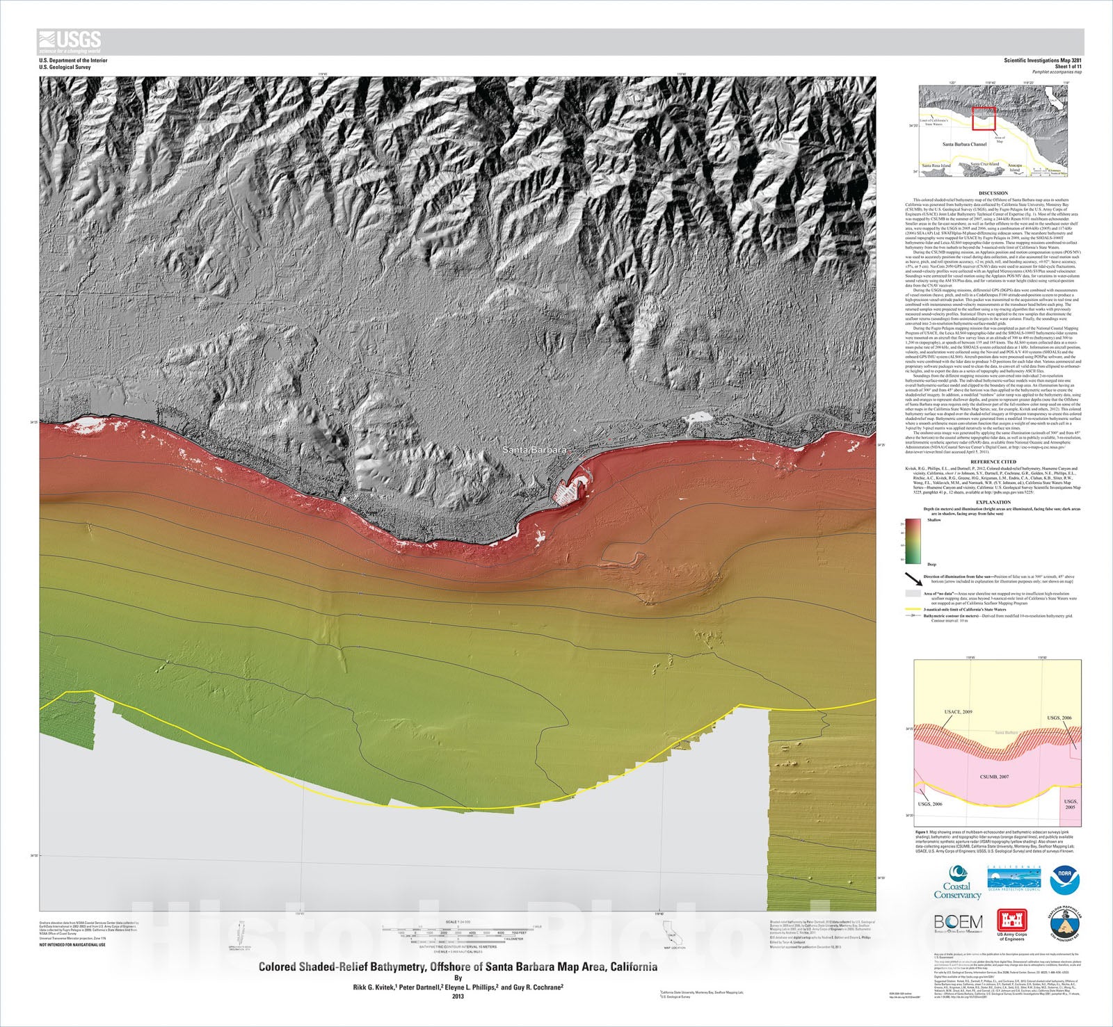 Map : California State Waters Map SeriesÃ¢â‚¬â€offshore of Santa Barbara, California, 2014 Cartography Wall Art :