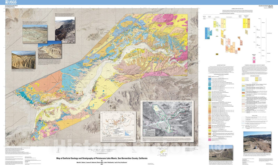 Map : Surficial geology and stratigraphy of Pleistocene Lake Manix, San Bernardino County, California, 2014 Cartography Wall Art :