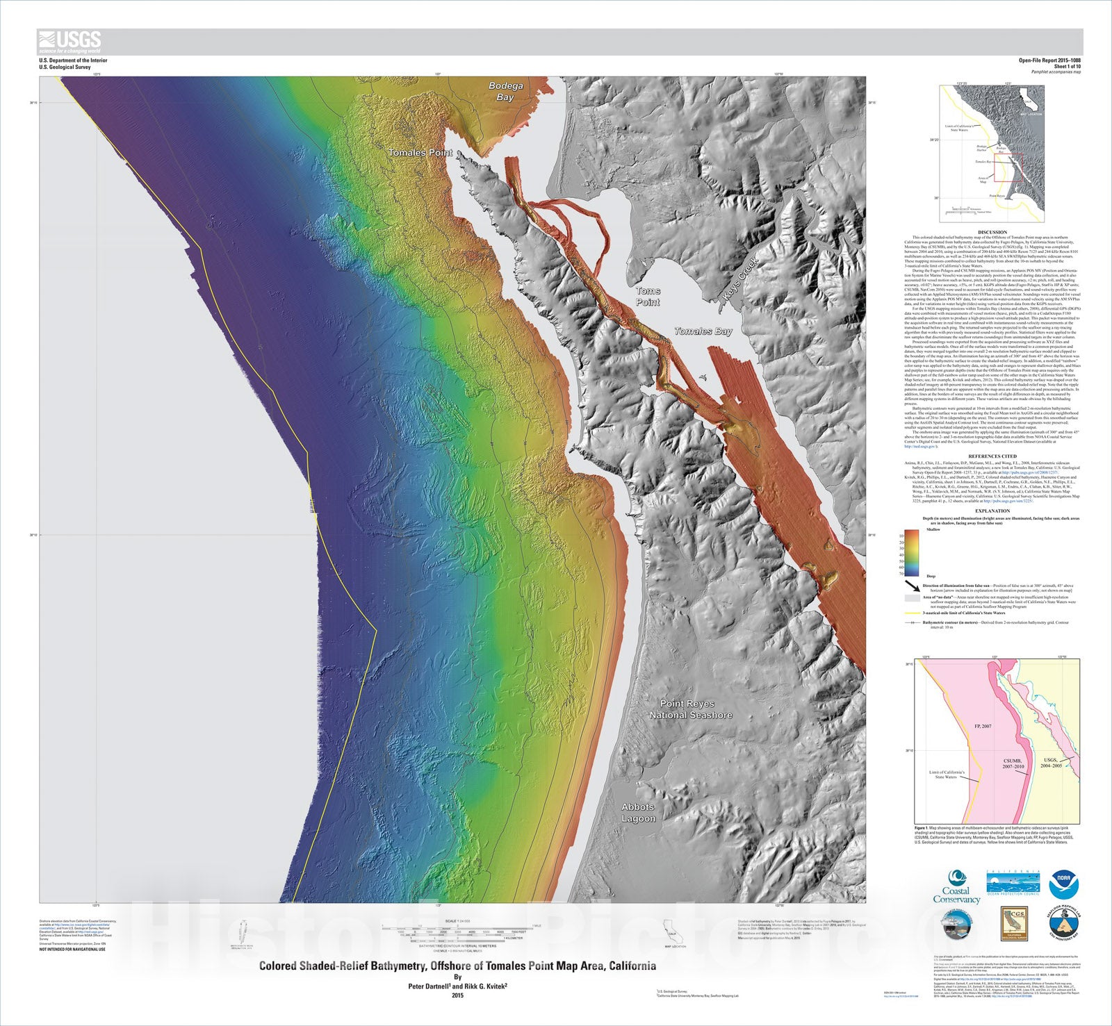 Map : California State Waters Map SeriesÃ¢â‚¬â€offshore of Tomales Point, California, 2015 Cartography Wall Art :