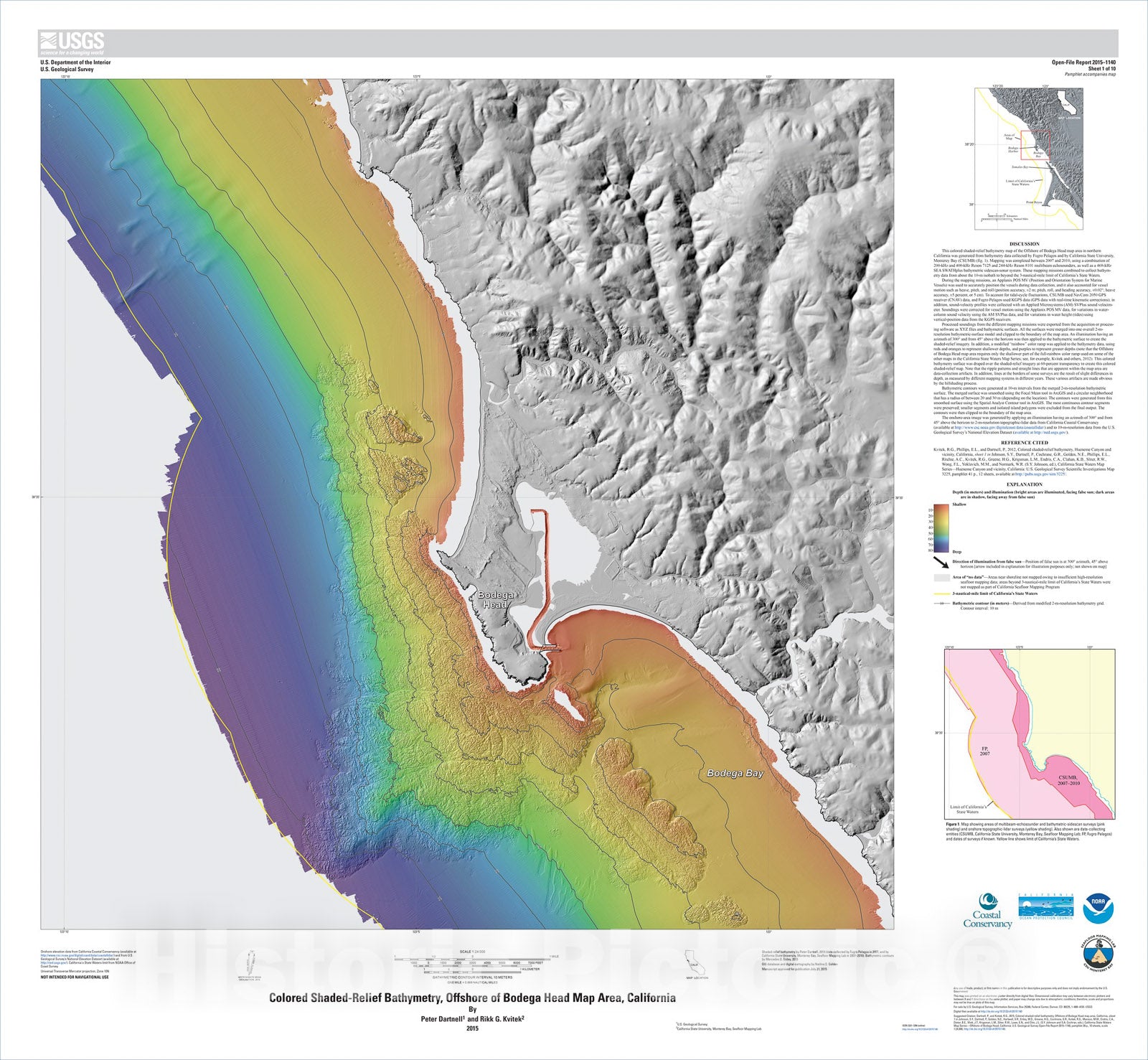 Map : California State Waters Map SeriesÃ¢â‚¬â€offshore of Bodega Head, California, 2015 Cartography Wall Art :