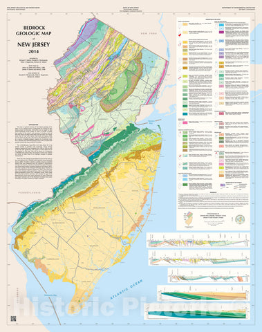 Map : Bedrock geologic map of New Jersey, 2014 Cartography Wall Art :