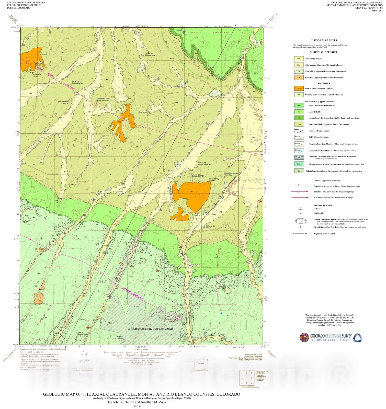 Map : Geologic Map of the Axial Quadrangle, Moffat and Rio Blanco Counties, Colorado, 2014 Cartography Wall Art :