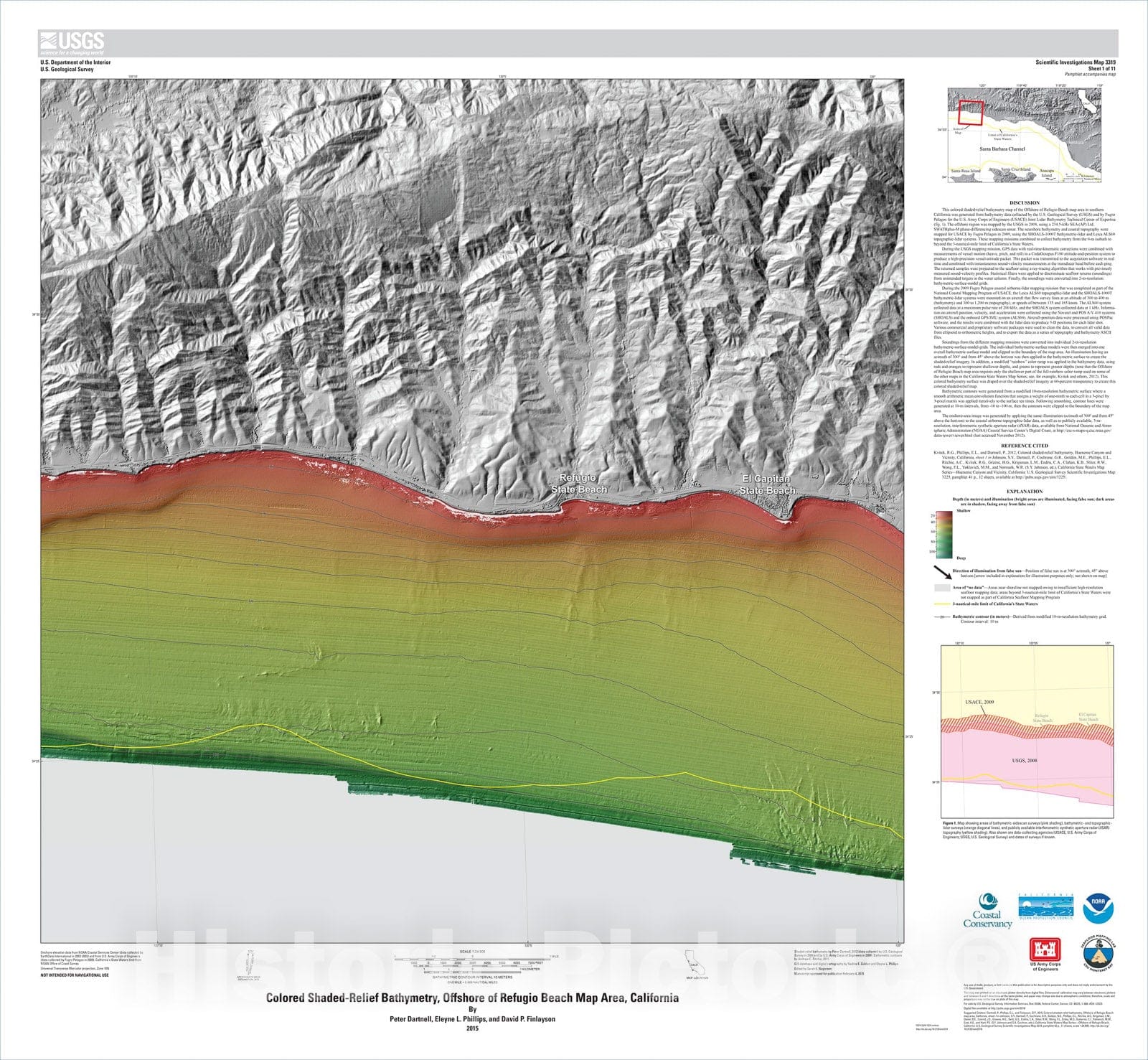 Map : California State Waters Map SeriesÃ¢â‚¬â€offshore of Refugio Beach, California, 2015 Cartography Wall Art :