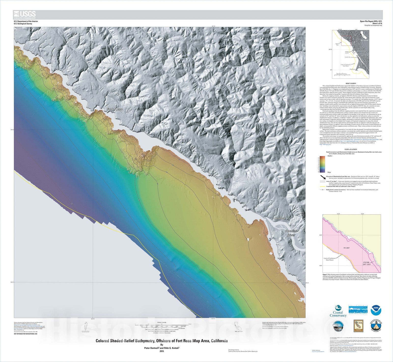 Map : California State Waters Map SeriesÃ¢â‚¬â€Offshore of Fort Ross, California, 2015 Cartography Wall Art :