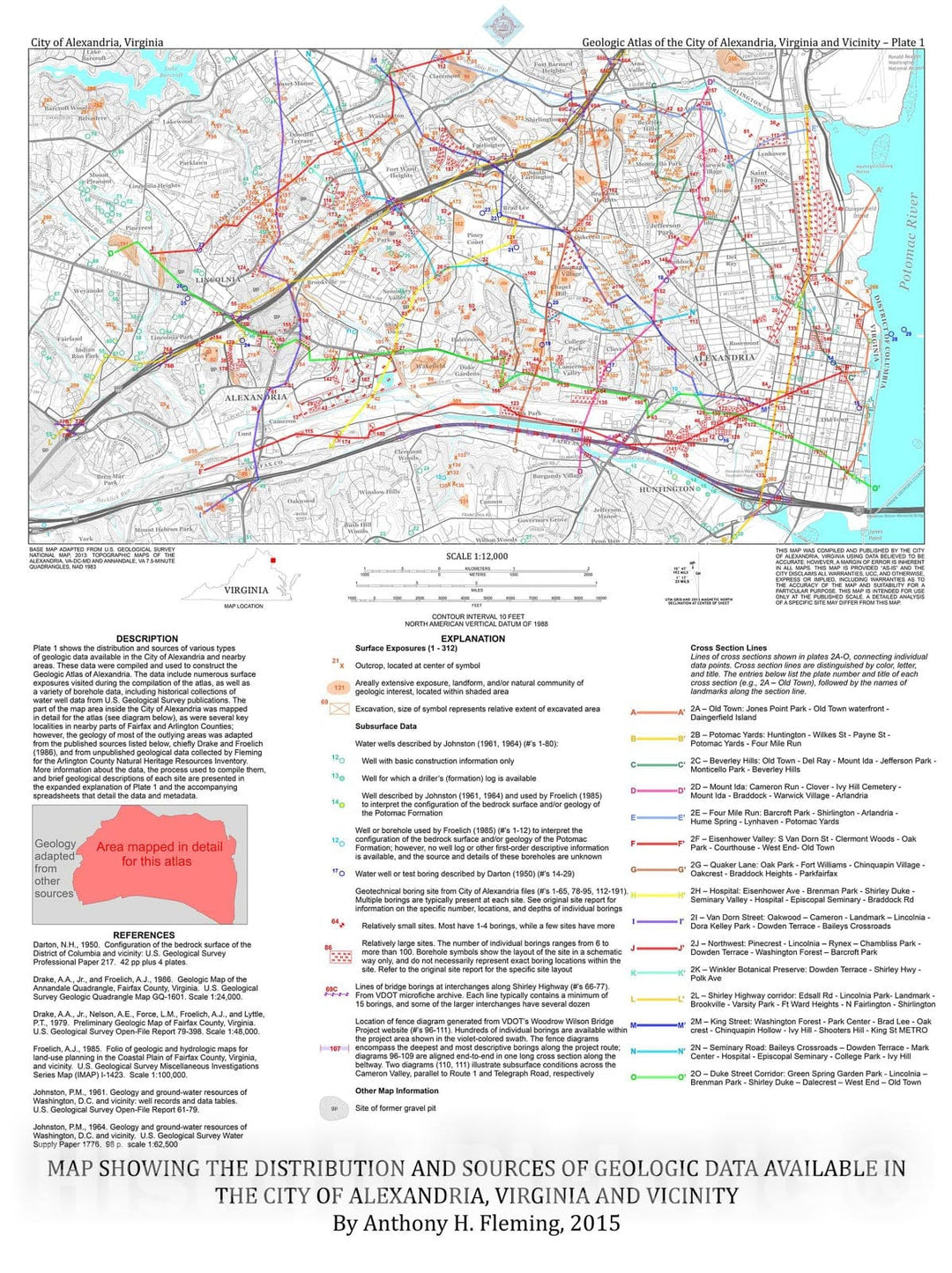 Map : Geologic atlas of the City of Alexandria, Virginia, and vicinity, 2015 Cartography Wall Art :