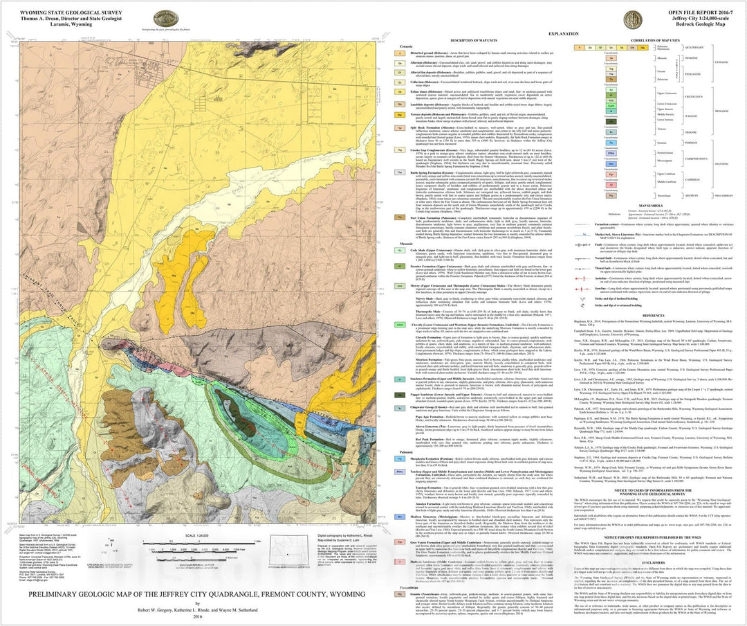 Map : Preliminary geologic map of the Jeffrey City quadrangle,  Sublette County, Wyoming, 2016 Cartography Wall Art :