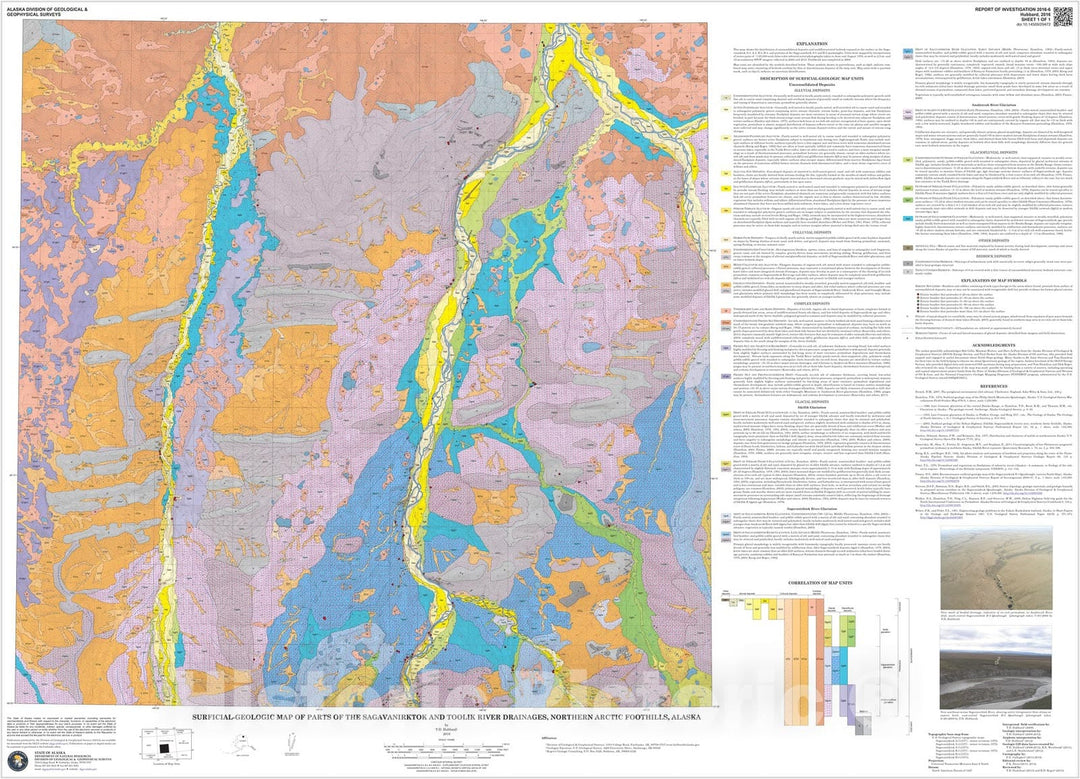 Map : Surficial-geologic map of parts of the Sagavanirktok and Toolik River drainages, northern Brooks Range foothills, Alaska, 2016 Cartography Wall Art :