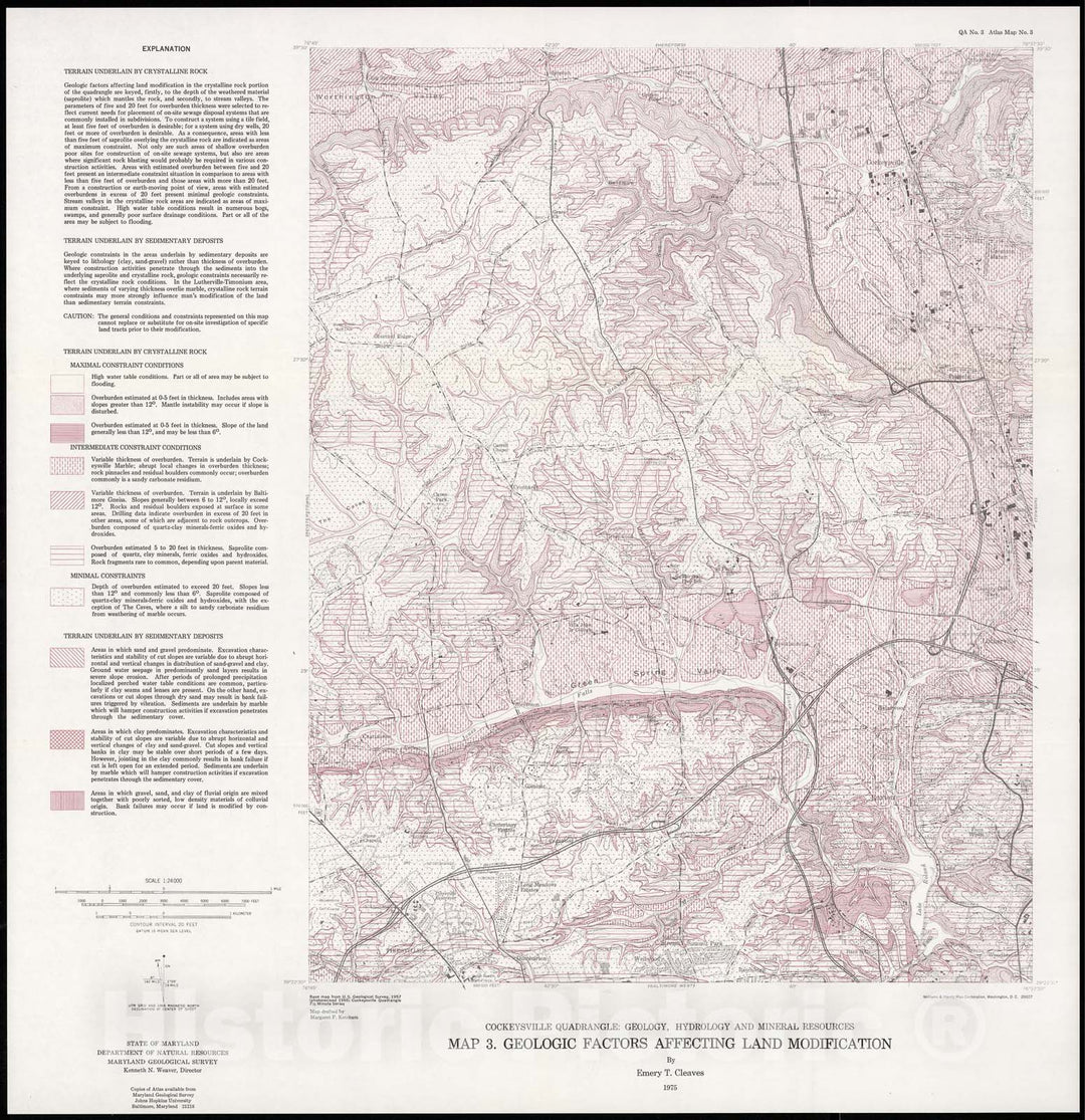 Map : Geologic factors affecting land modification [Cockeysville quadrangle, Maryland], 1975 Cartography Wall Art :