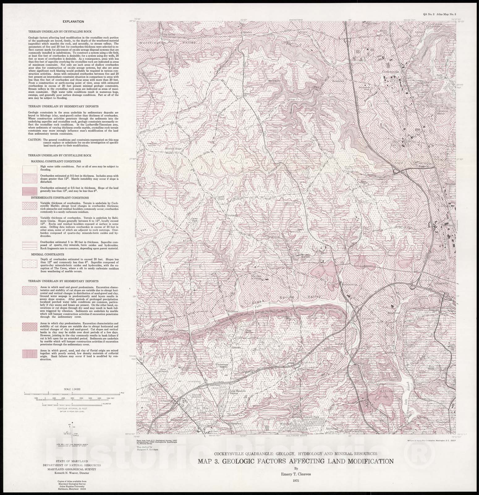 Map : Geologic factors affecting land modification [Cockeysville quadrangle, Maryland], 1975 Cartography Wall Art :