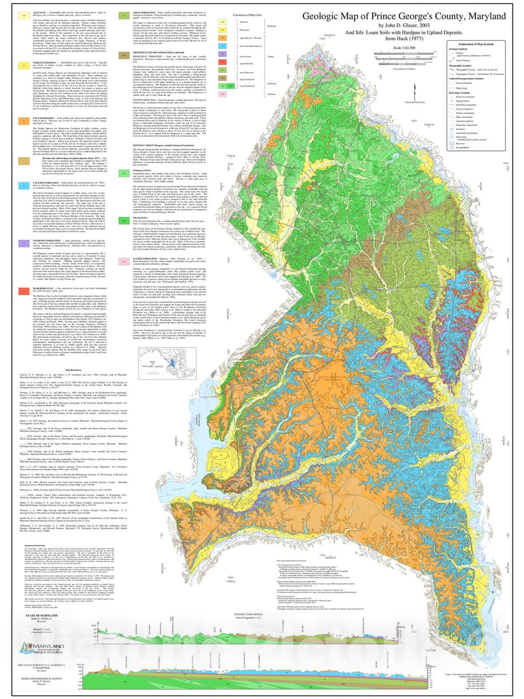 Map : Geologic map of Prince George's County, Maryland, 2003 Cartography Wall Art :
