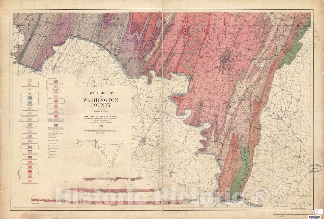 Map : Geologic map of Washington County [Maryland], 1941 Cartography Wall Art :