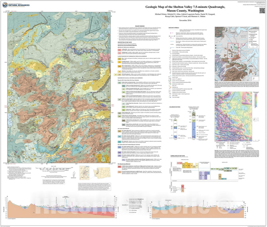 Map : Geologic map of the Shelton Valley 7.5-minute quadrangle, Mason County, Washington, 2016 Cartography Wall Art :
